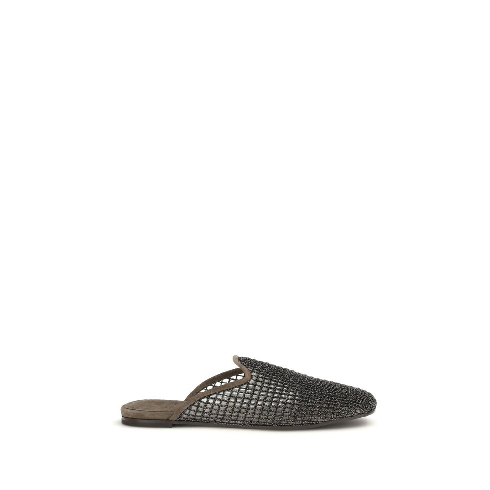 Brunello Cucinelli Gray Calf Leather Bos Taurus Mules - Luxe Nova