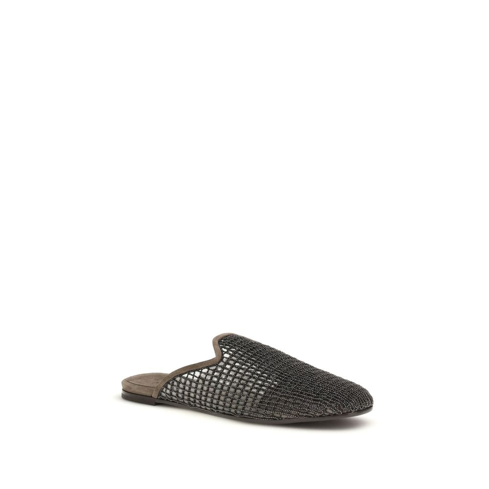 Brunello Cucinelli Gray Calf Leather Bos Taurus Mules - Luxe Nova