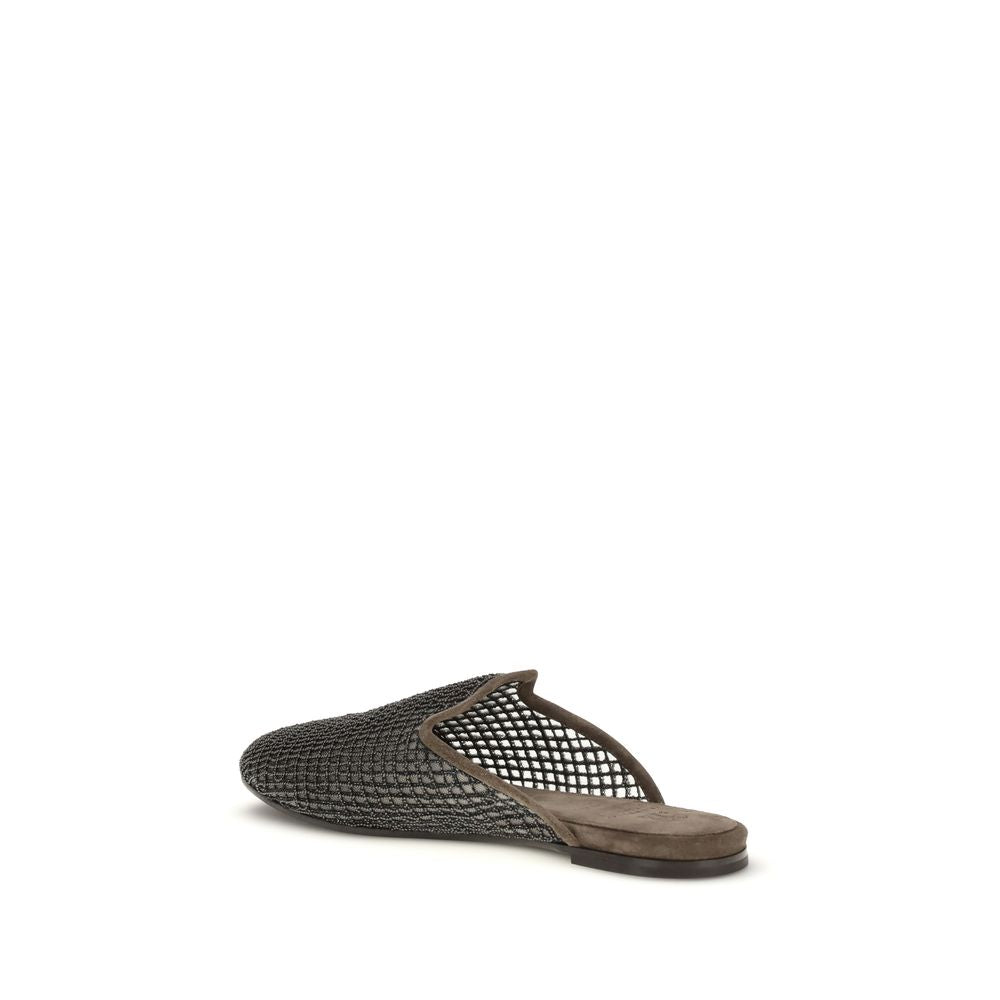 Brunello Cucinelli Gray Calf Leather Bos Taurus Mules - Luxe Nova