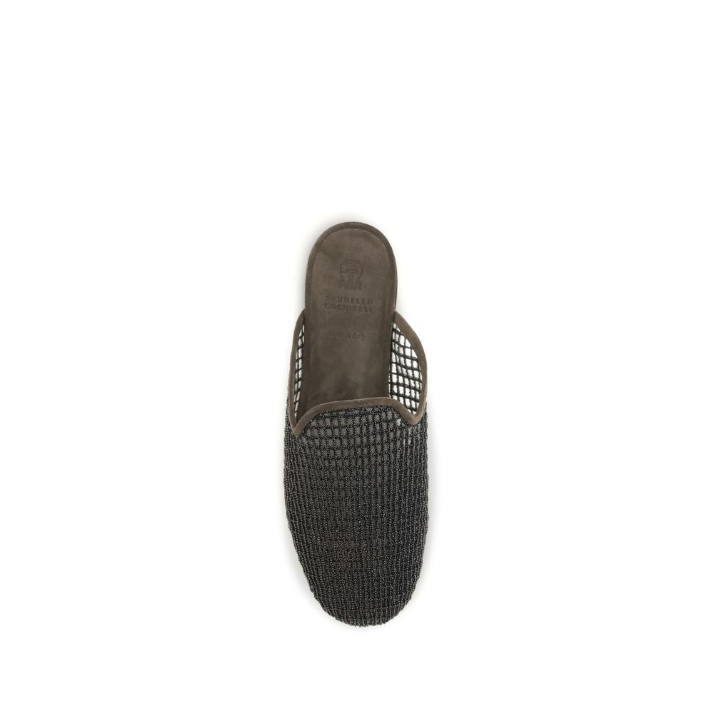 Brunello Cucinelli Gray Calf Leather Bos Taurus Mules - Luxe Nova