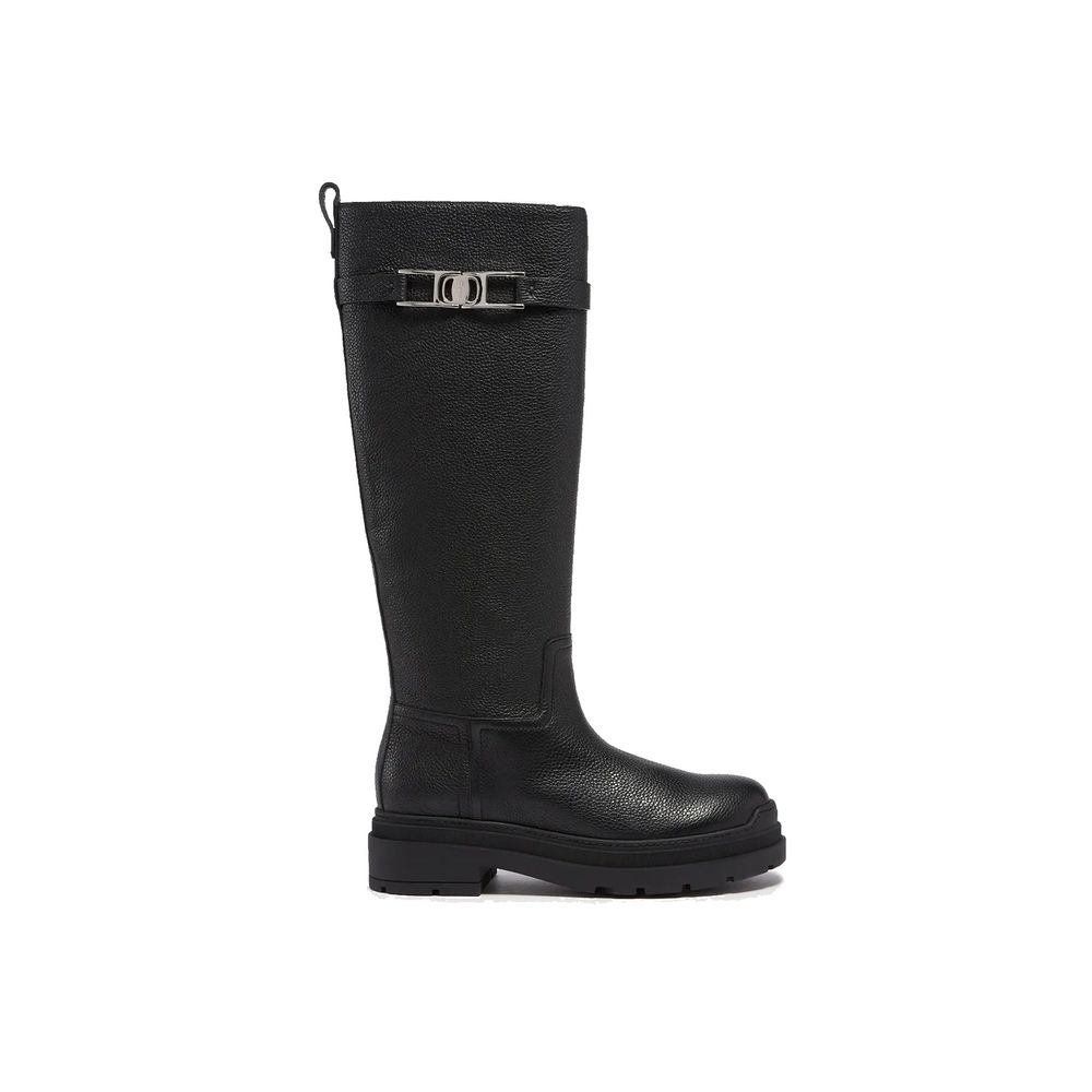 Salvatore Ferragamo Black Calfskin Over The Knee