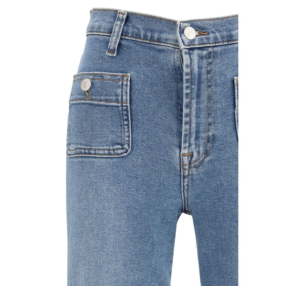 7FOR Blue Cotton Flared Jeans