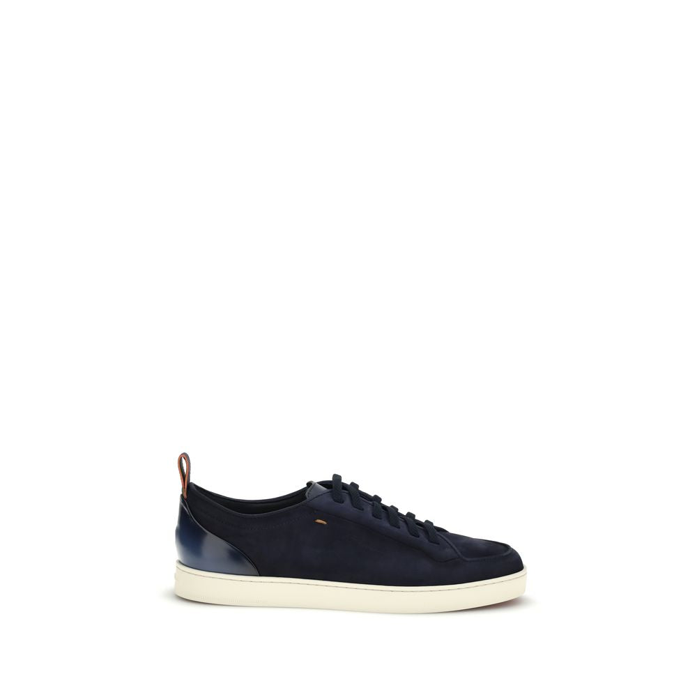 Santoni Blue Calf Leather Bos Taurus Low Top Sneakers