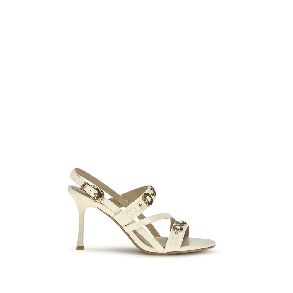PINKO Beige Calf Leather Bos Taurus Stiletto Heel Sandals
