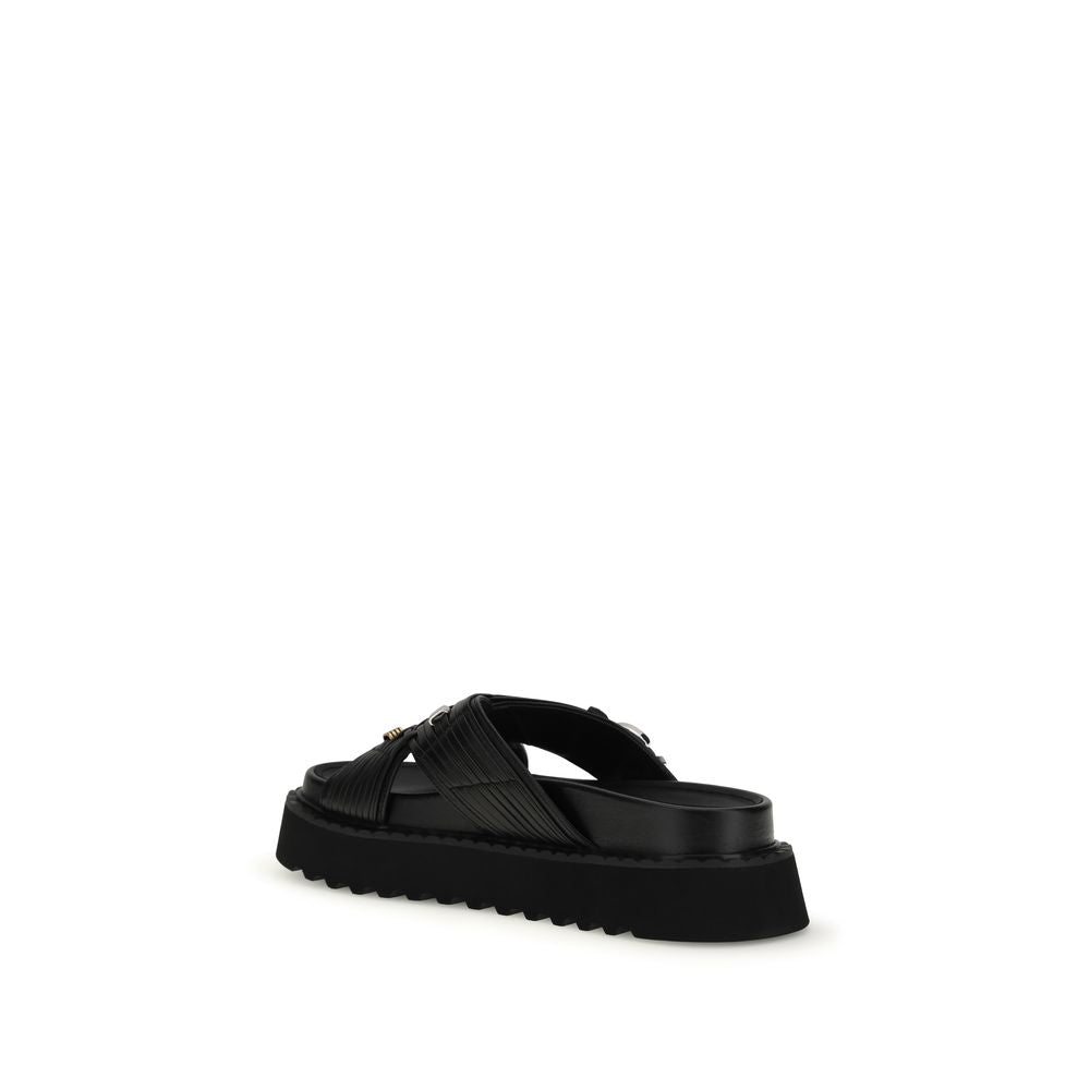 PINKO Black Goatskin Platform Sandals