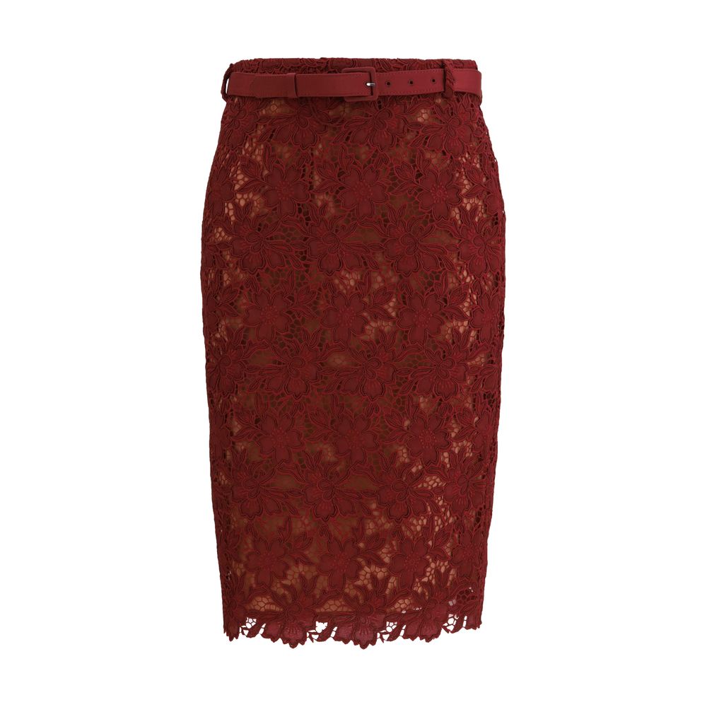 Self-Portrait Bordeaux Polyester Midi Skirt