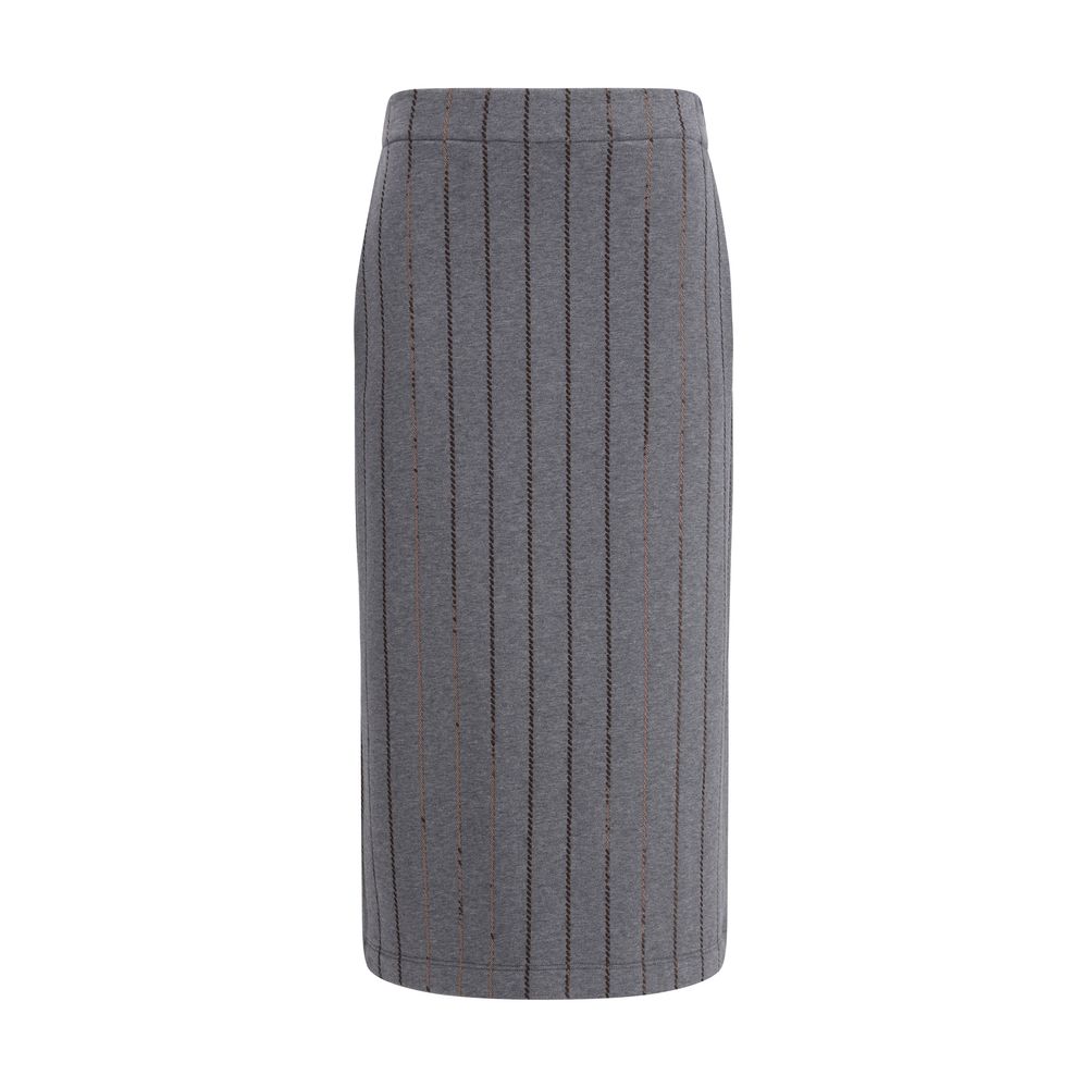 Brunello Cucinelli Gray Cotton Midi Skirt