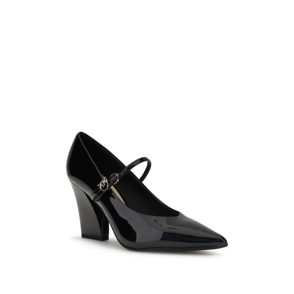 PINKO Black Calf Leather Bos Taurus High Heel Pumps