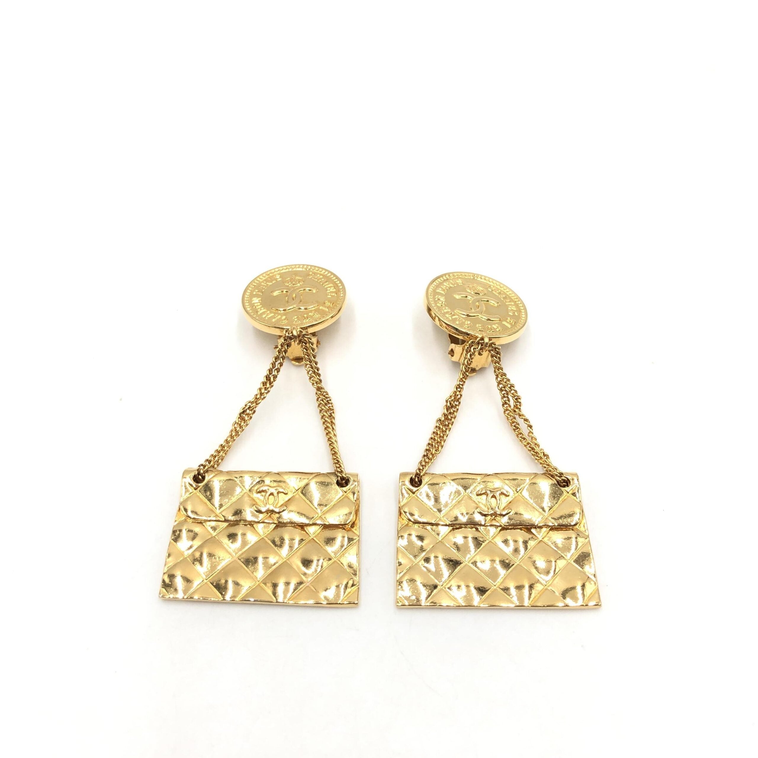 Chanel Bag Motif Clip-On Drop Earrings