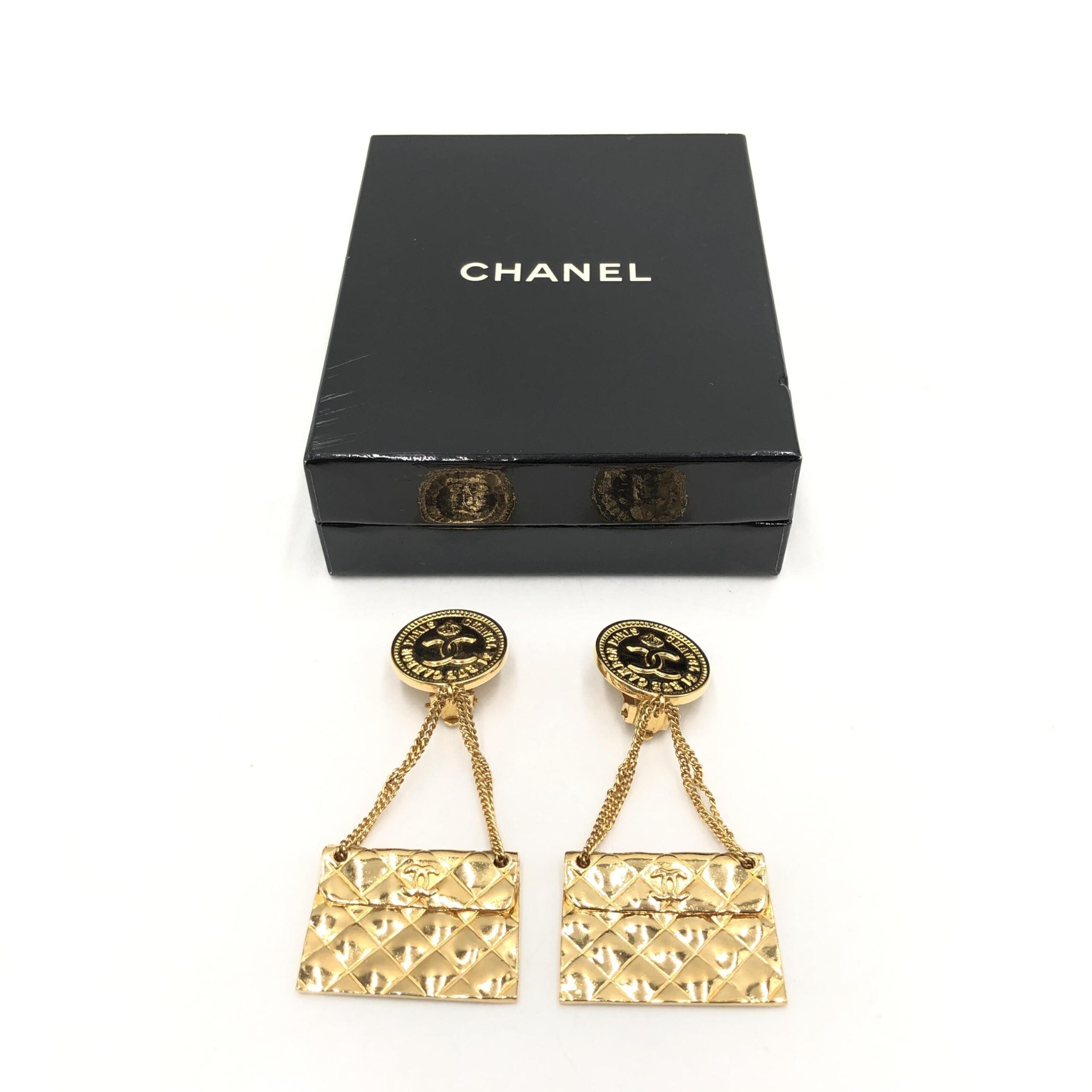 Chanel Bag Motif Clip-On Drop Earrings