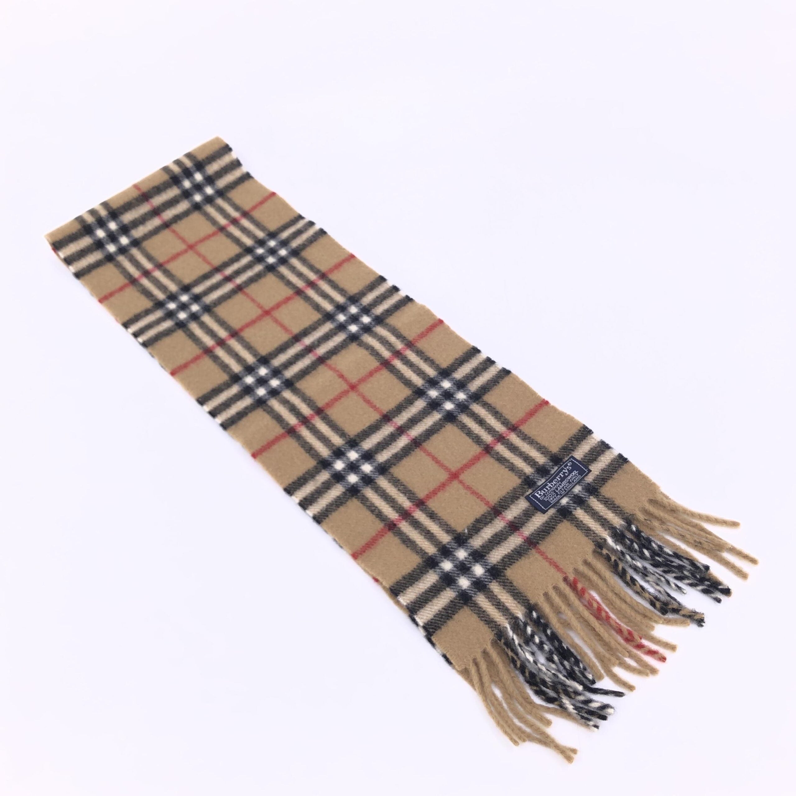 Burberry Beige Checkered Wool Scarf With Fringe