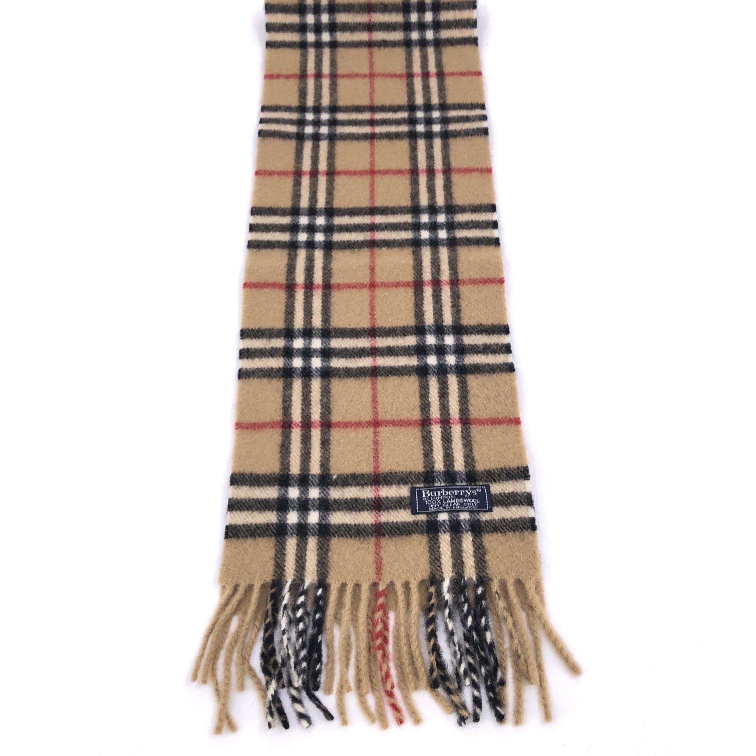 Burberry Beige Checkered Wool Scarf With Fringe