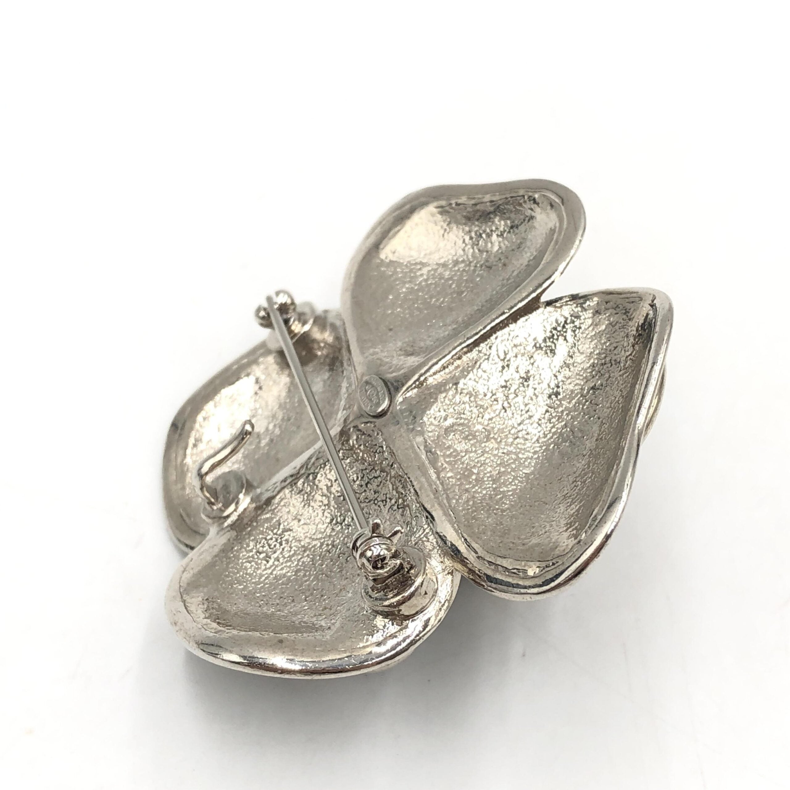 Chanel Black Enamel Flower Brooch With Silver-Tone