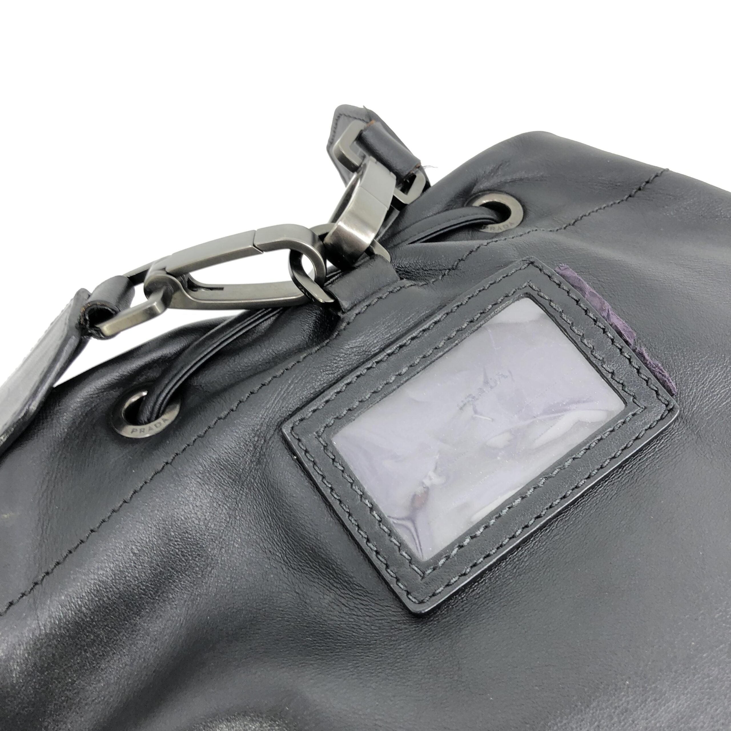 Prada Black Leather Drawstring Backpack