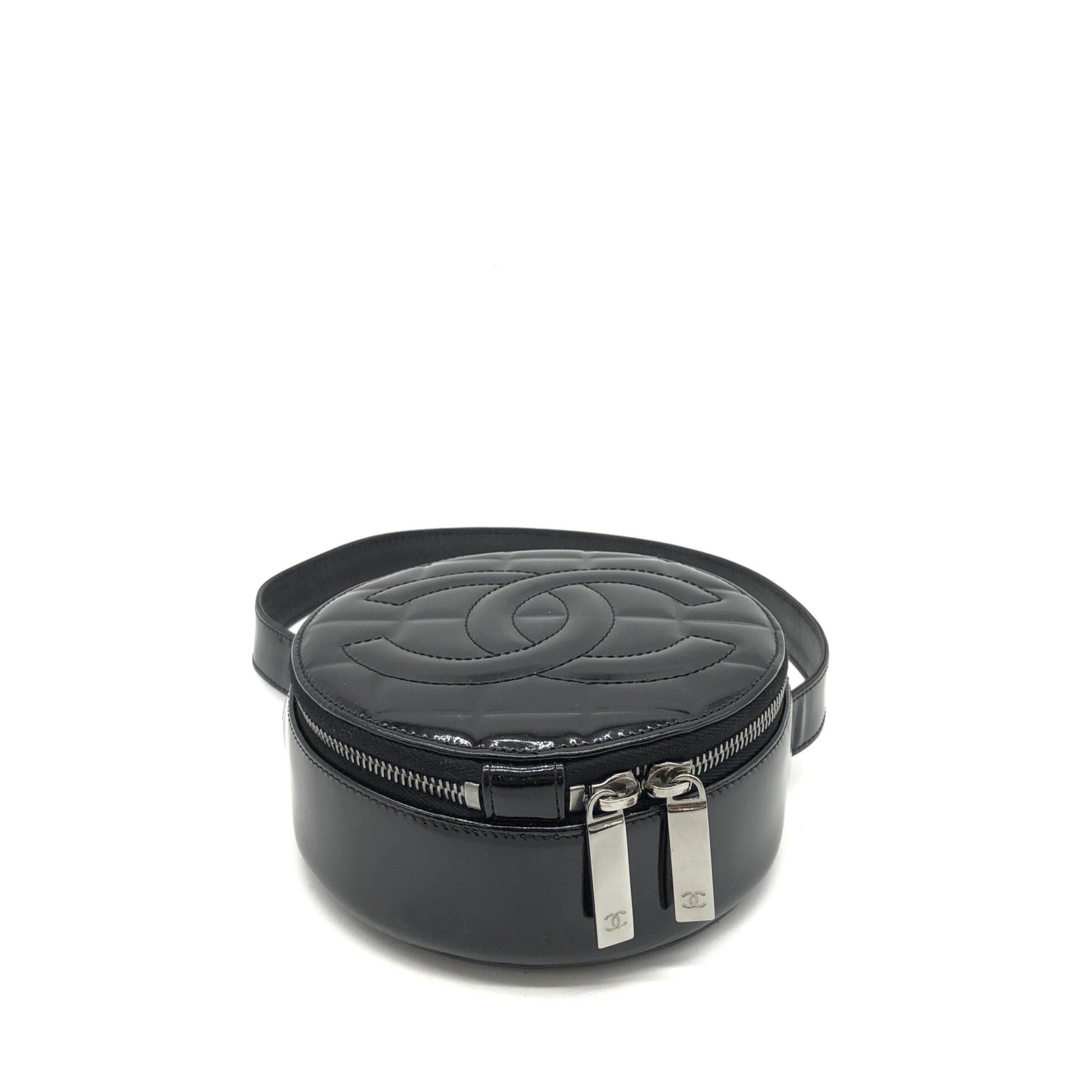 Chanel Black Patent Quilted CC Circle Mini Bag