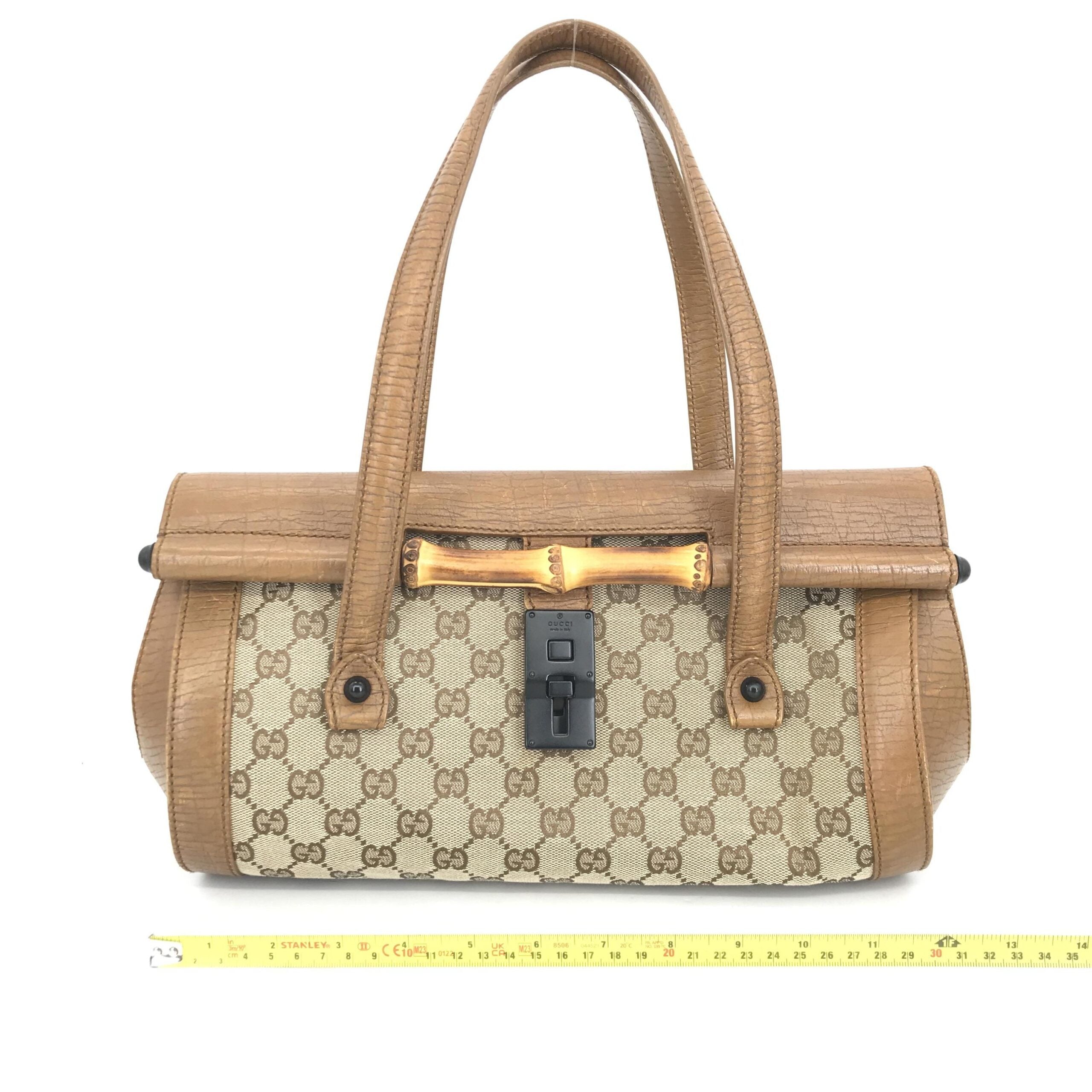 Gucci Canvas Bamboo Bullet Bag, Brown Color