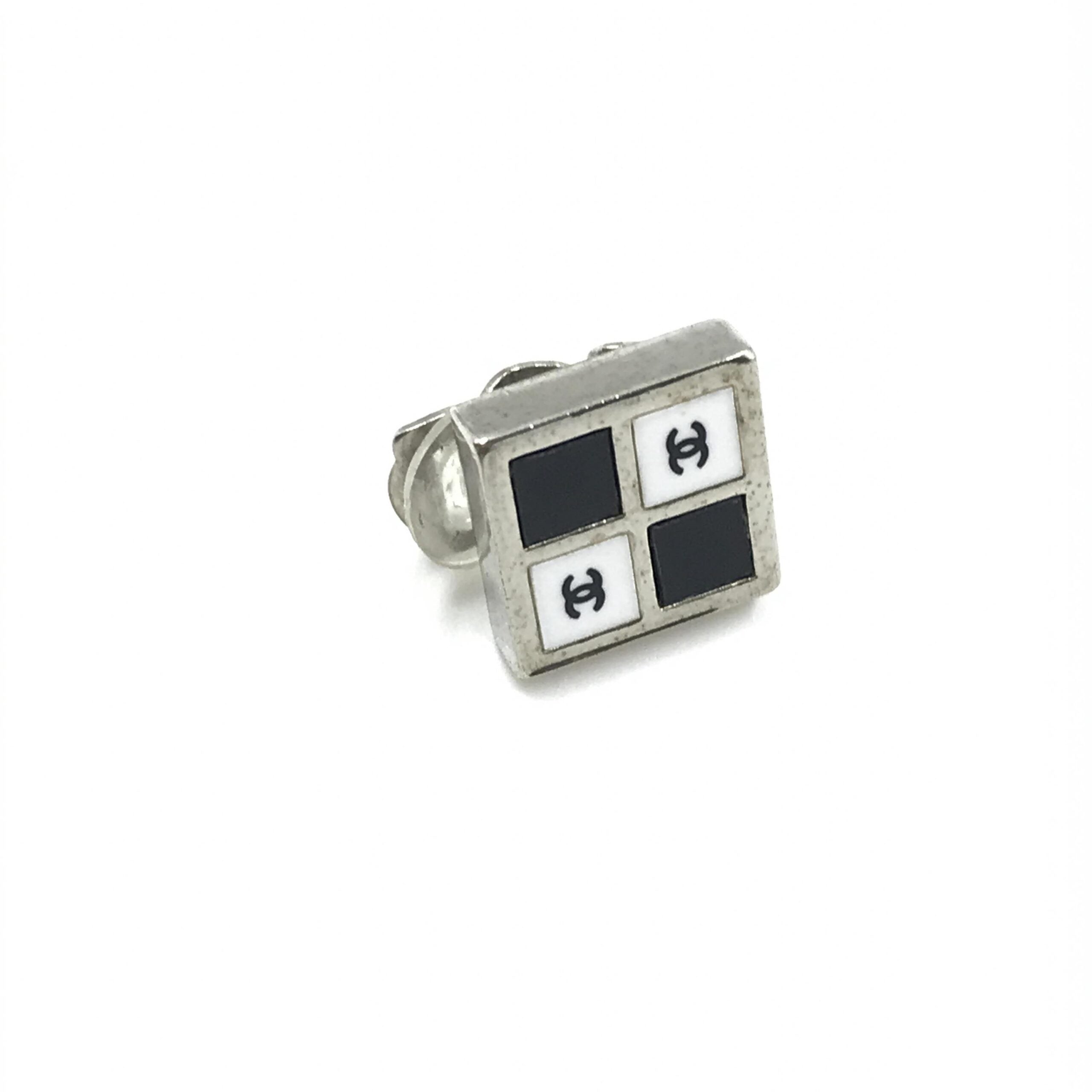 Chanel Coco Mark Earrings Black/White/Silver