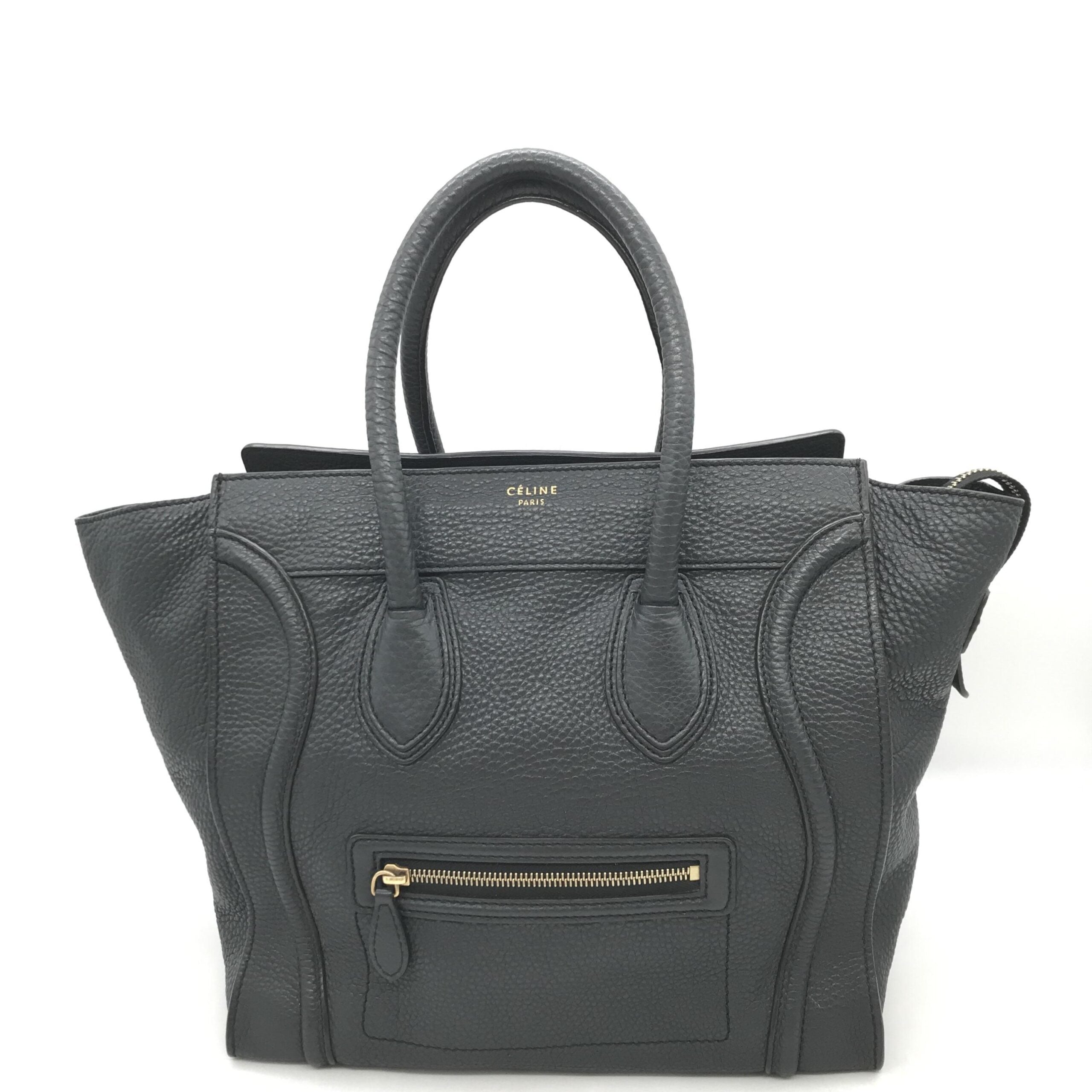 Celine Drummed Calfskin Luggage Leather Tote Bag