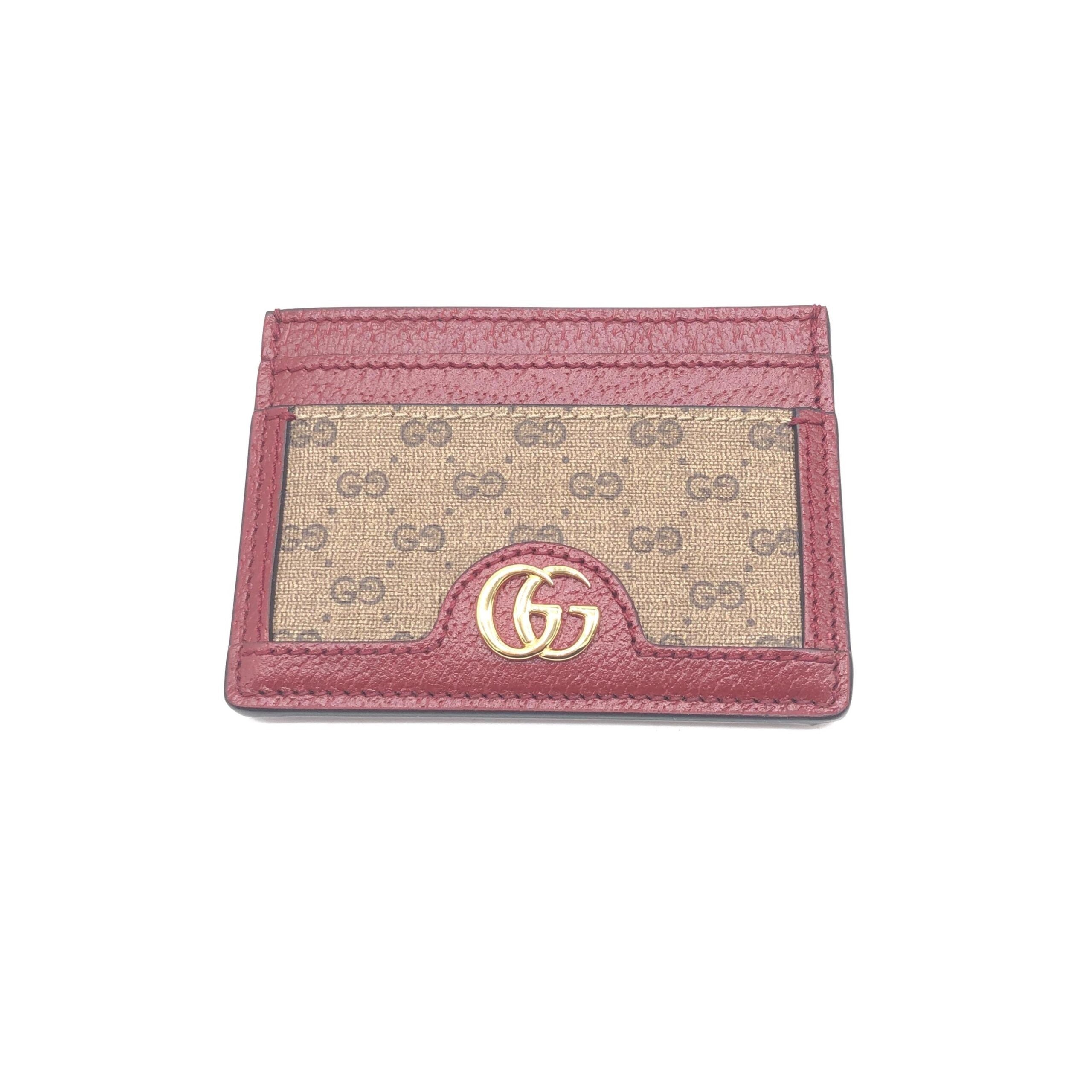 Gucci GG Supreme Card Case In Burgundy