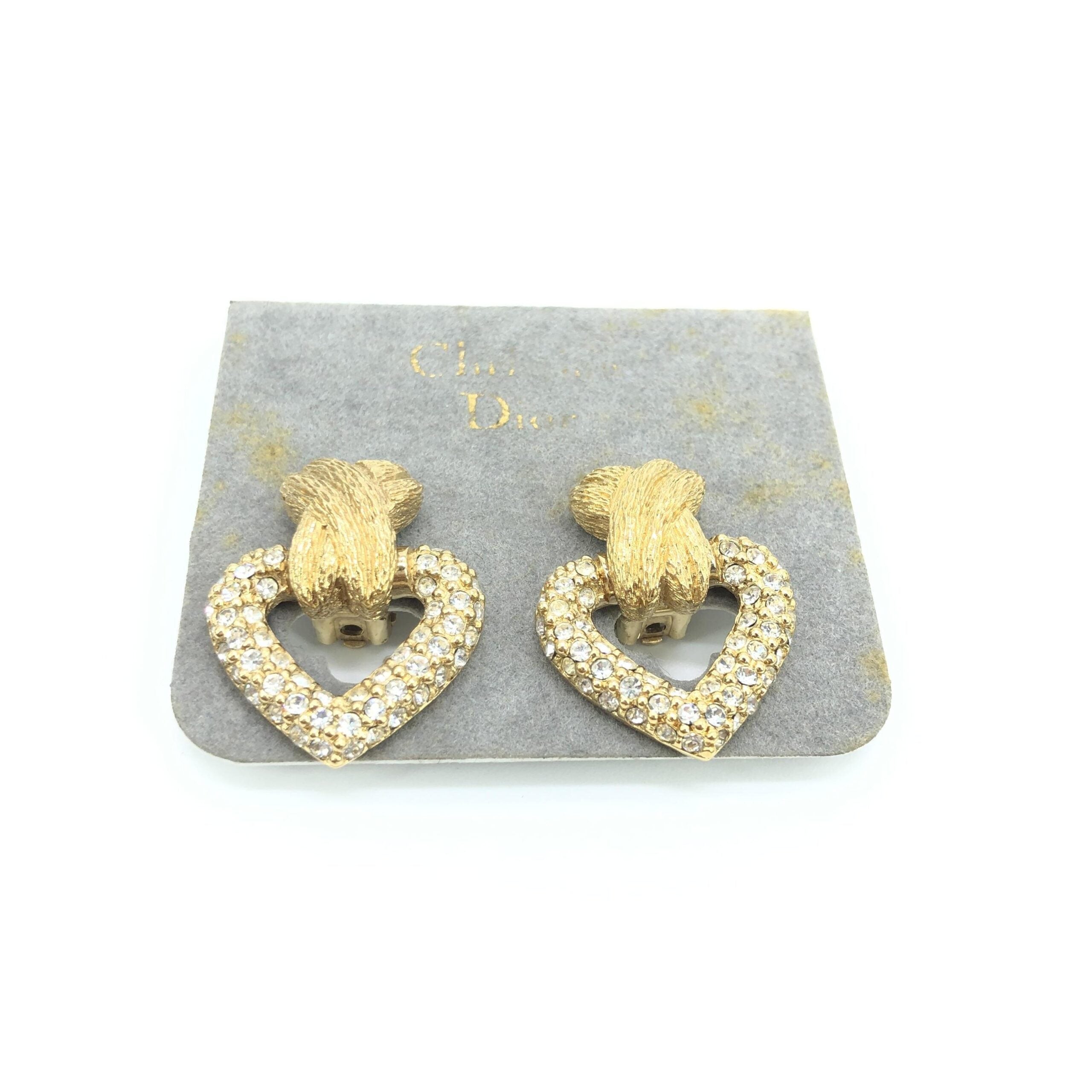 Christian Dior Gold Heart Earrings With Crystals