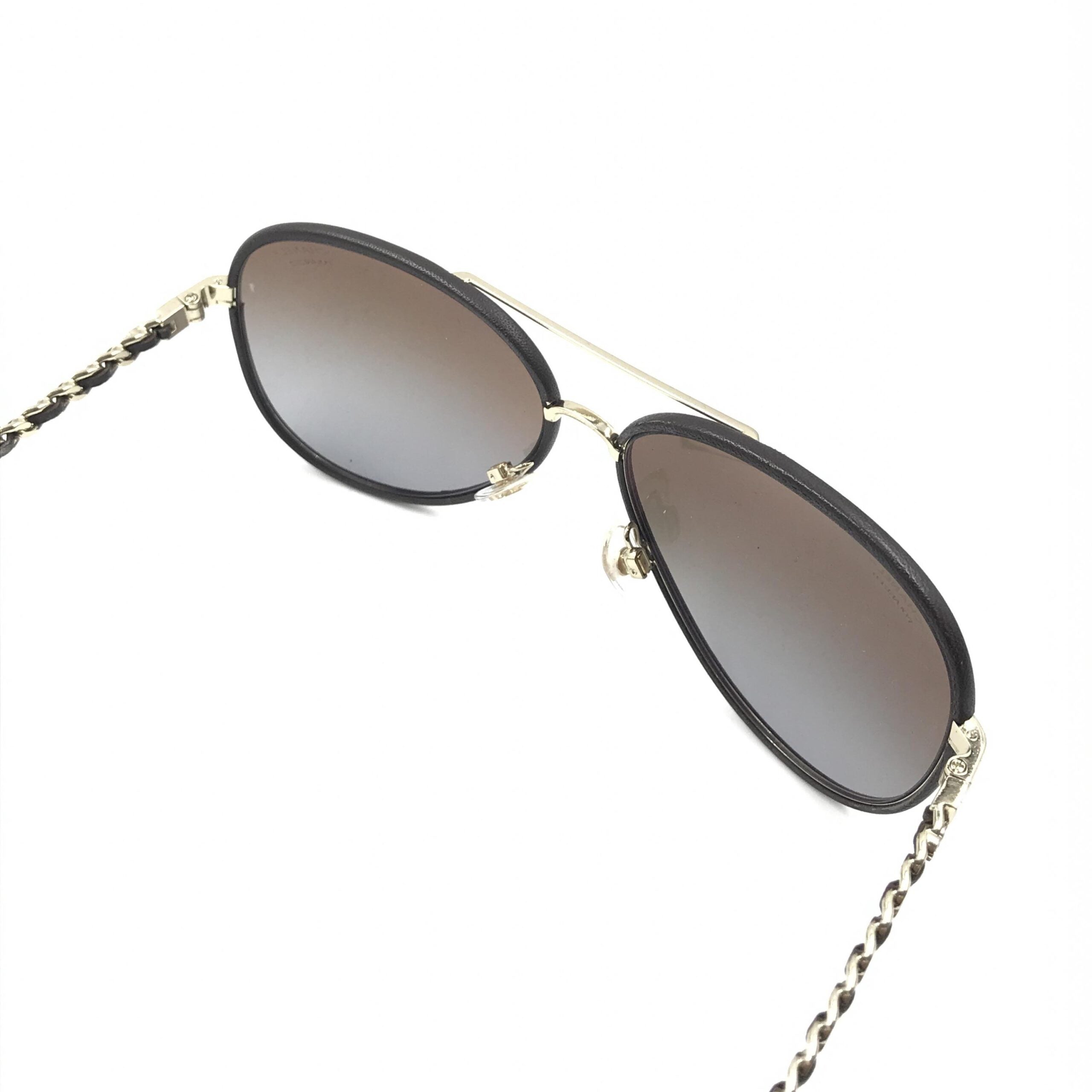 Chanel Gold And Black Polarized Aviator Sunglasses