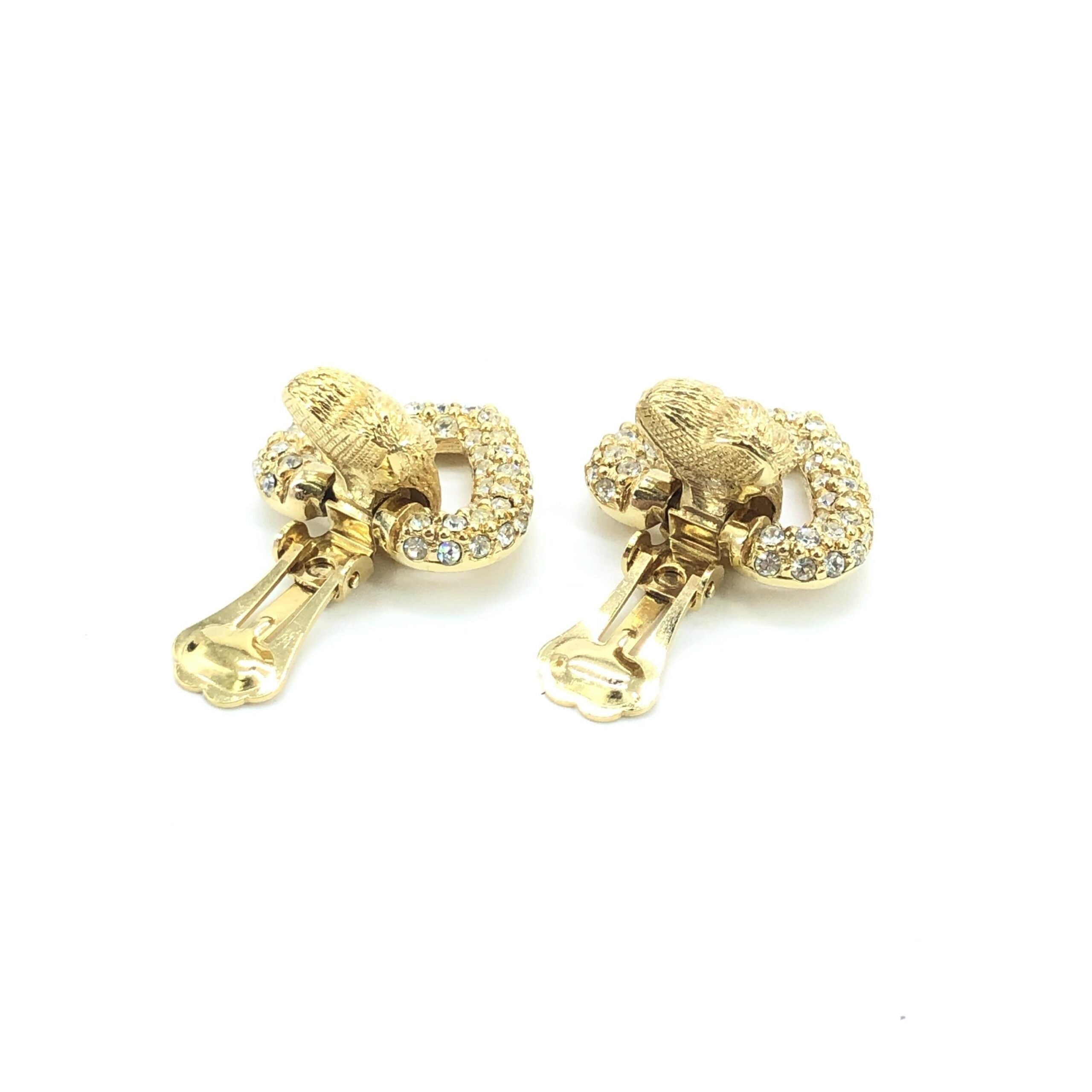 Christian Dior Gold Heart Earrings With Crystals