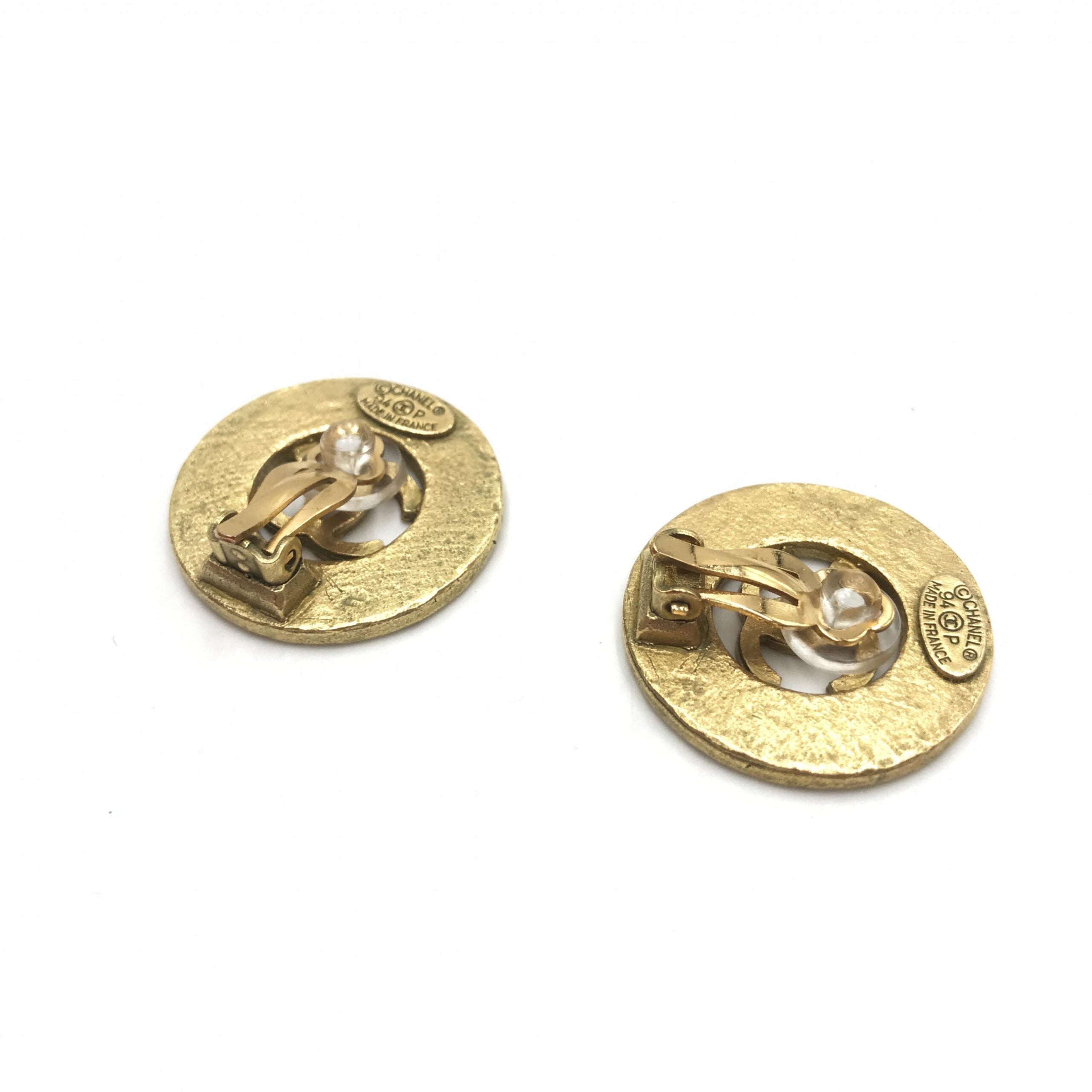 Chanel Gold Plated CC Logo Circular Earrings