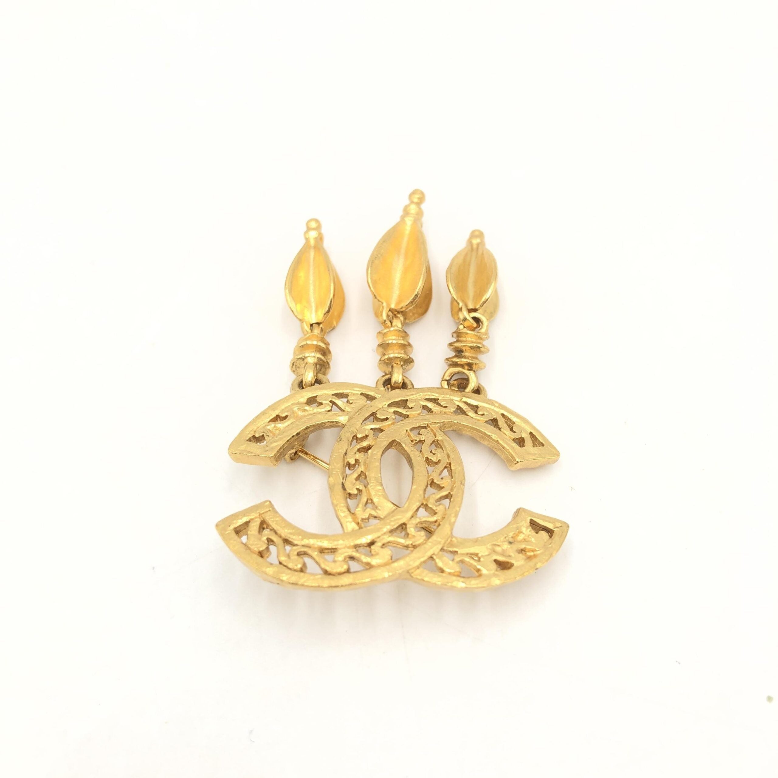 Chanel Gold Plated CC Logo Brooch
