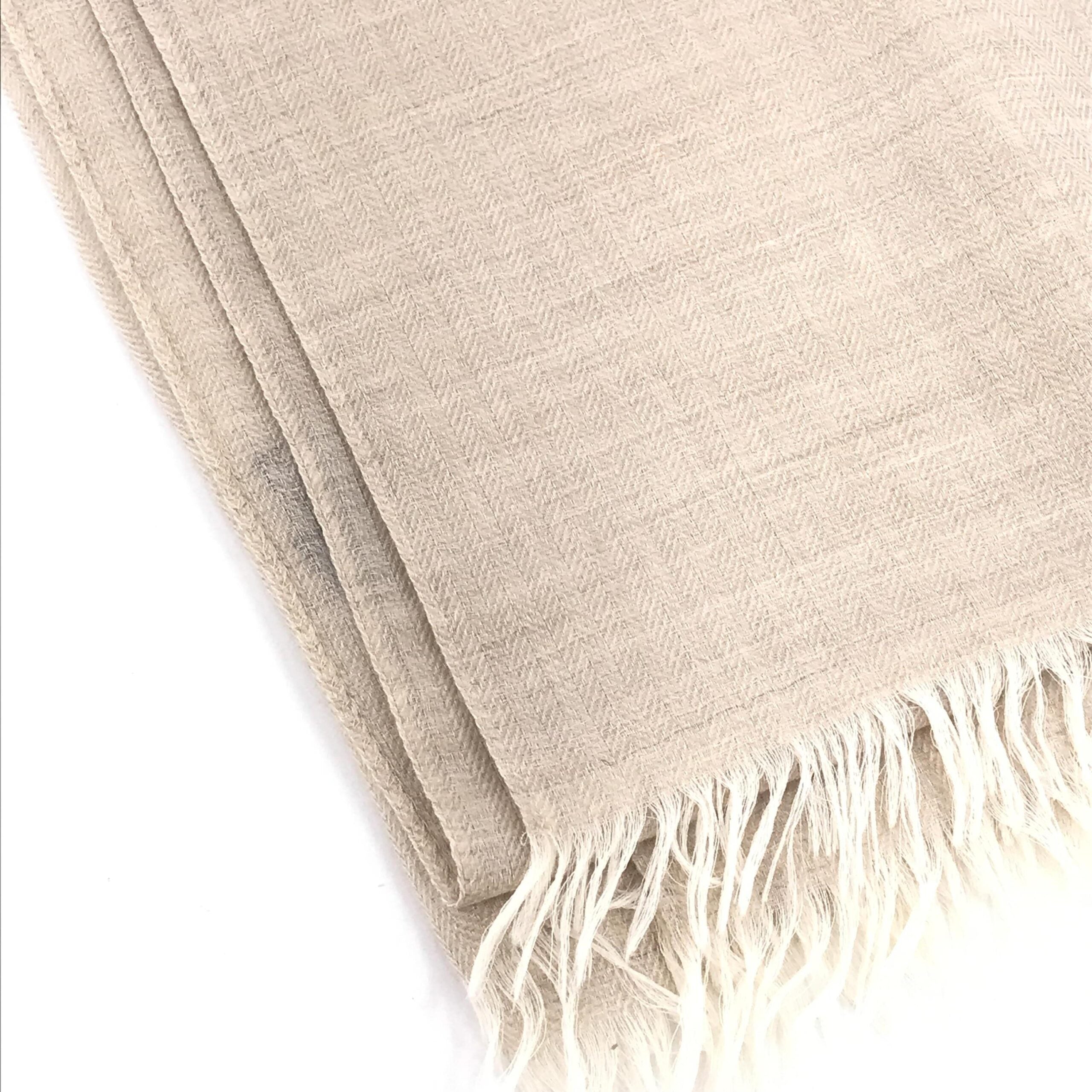 Hermès Light Beige Linen Scarf With Fringes