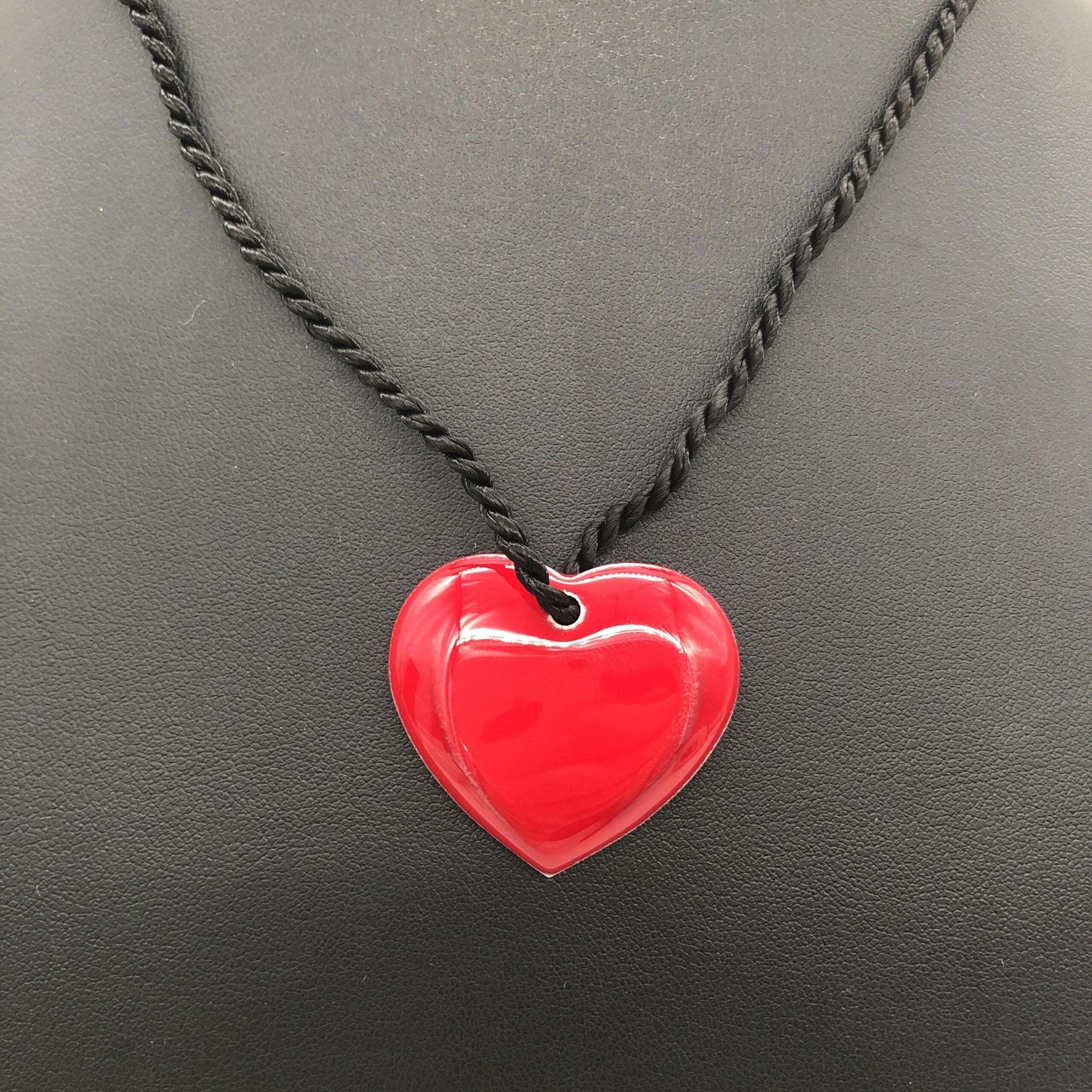 Christian Dior Red Heart Pendant Necklace With Braided String