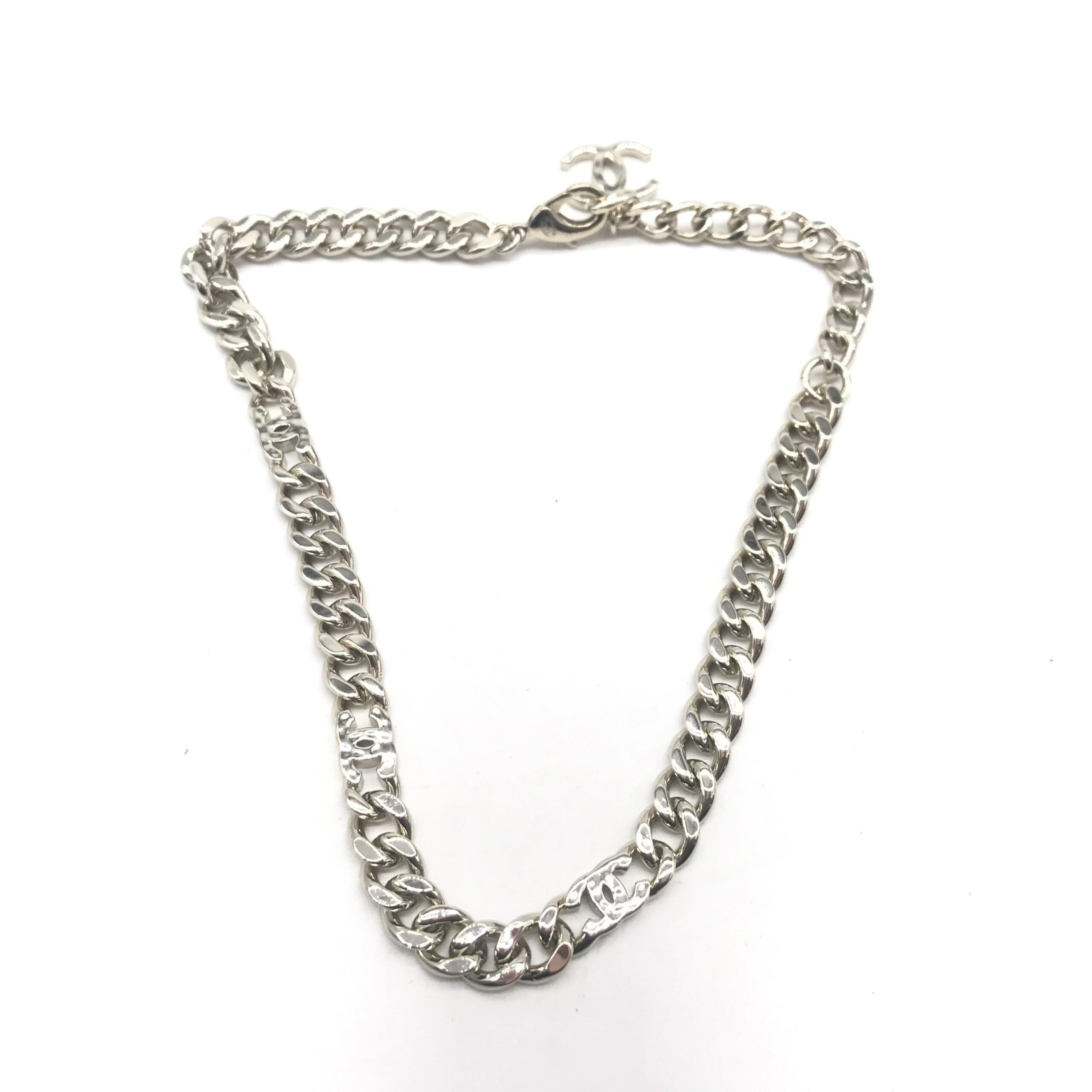 Chanel Silver Tone Curb Chain Link Necklace