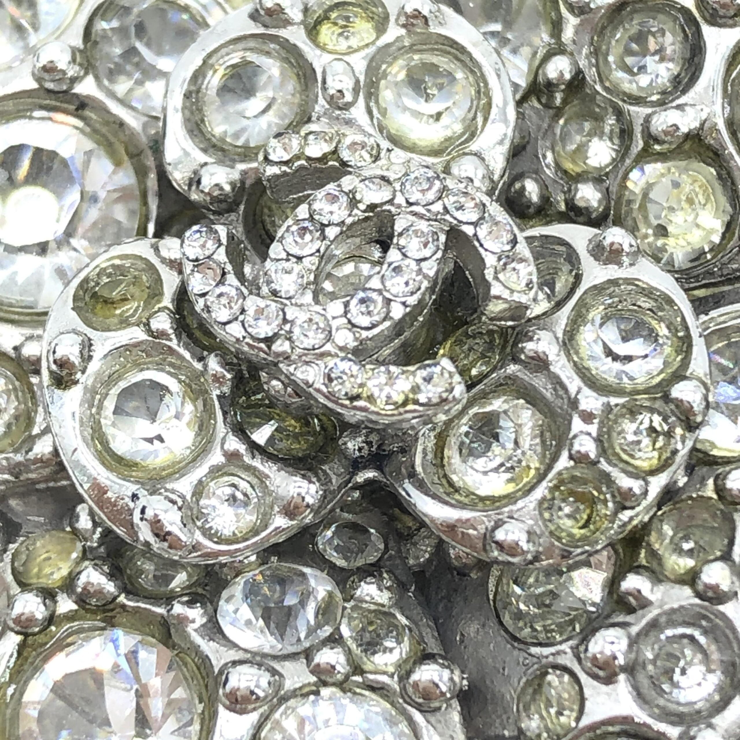 Chanel Silver Crystal Camellia Flower Brooch