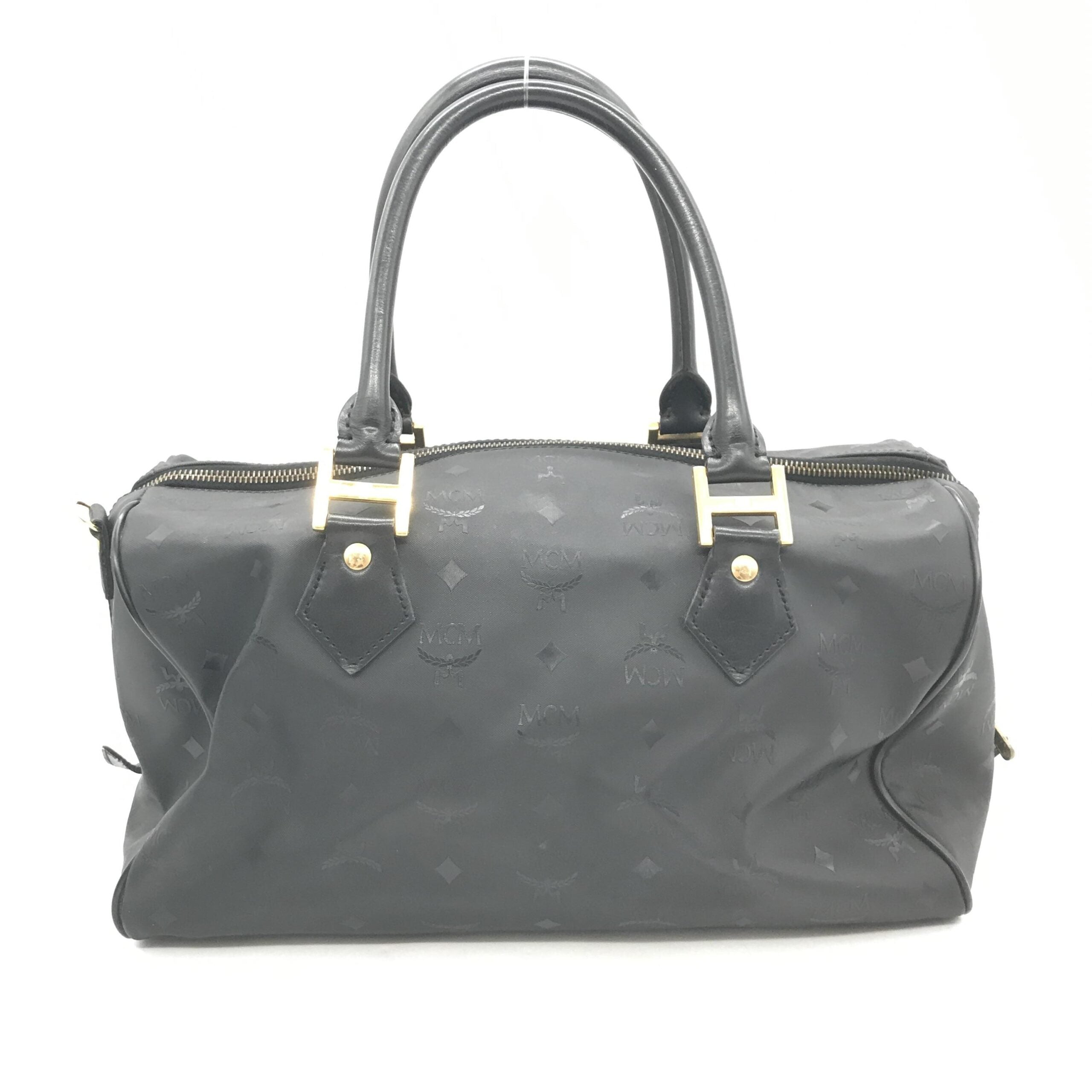 MCM Black Visetos Monogram Boston Bag