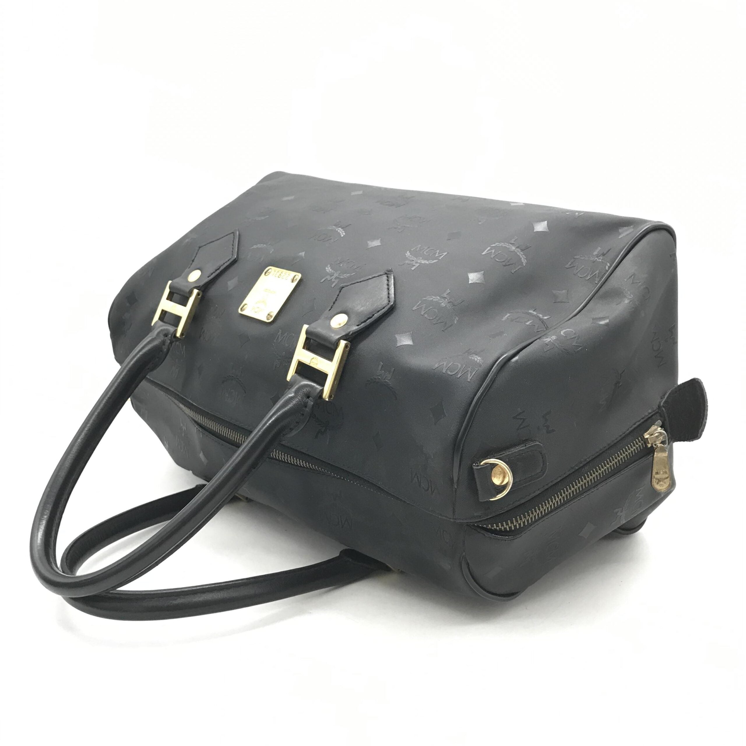 MCM Black Visetos Monogram Boston Bag