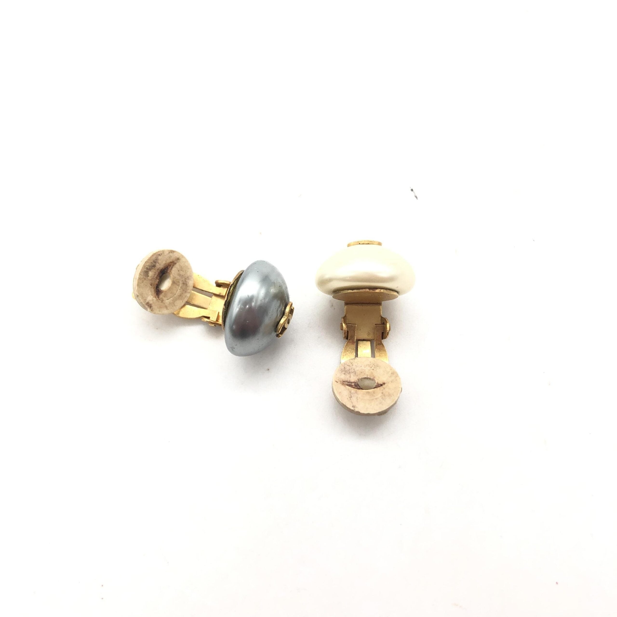 Chanel Gray And White Pearl Stud Earrings