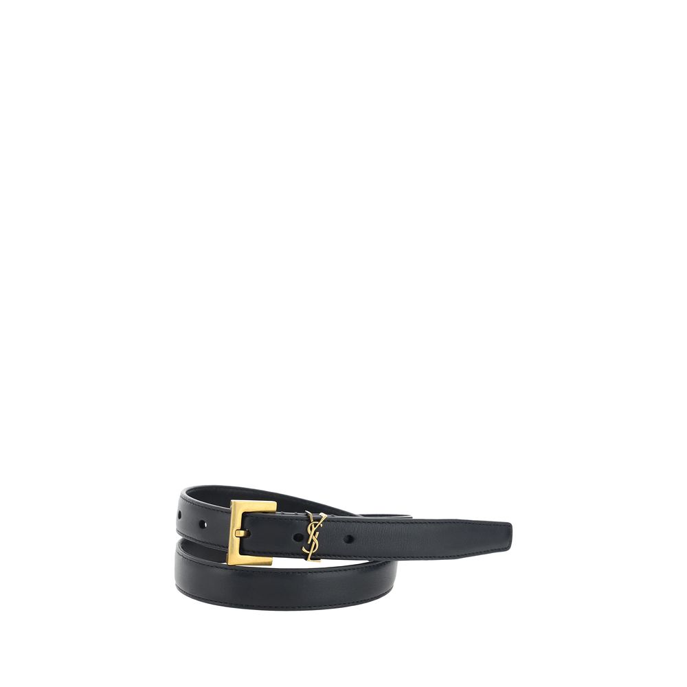 Saint Laurent Black Calf Leather Bos Taurus Thin Belt - Luxe Nova