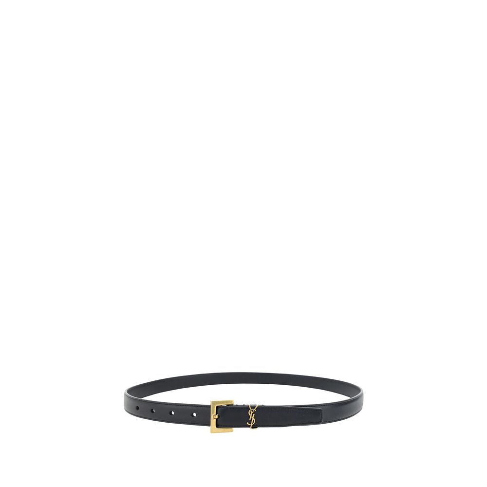 Saint Laurent Black Calf Leather Bos Taurus Thin Belt - Luxe Nova