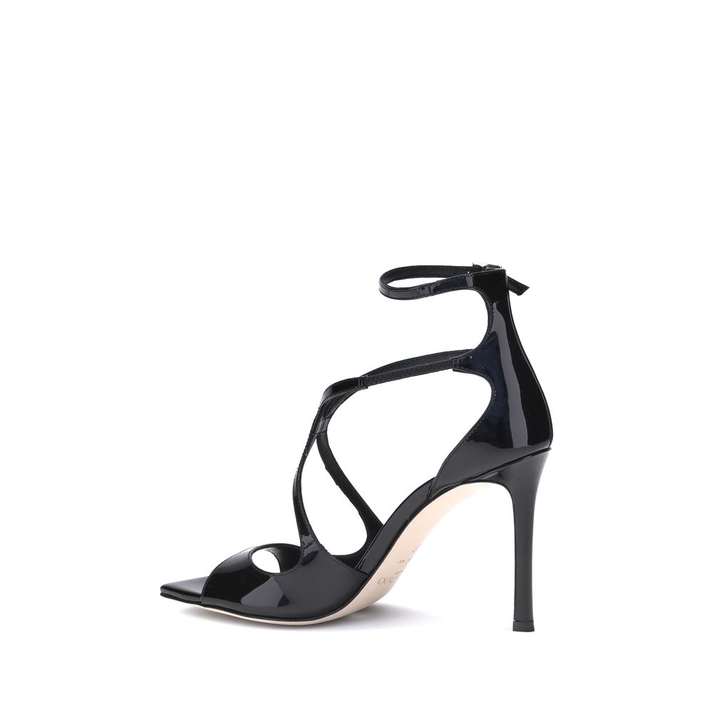 Jimmy Choo Black Calf Leather Bos Taurus Stiletto Heel Sandals