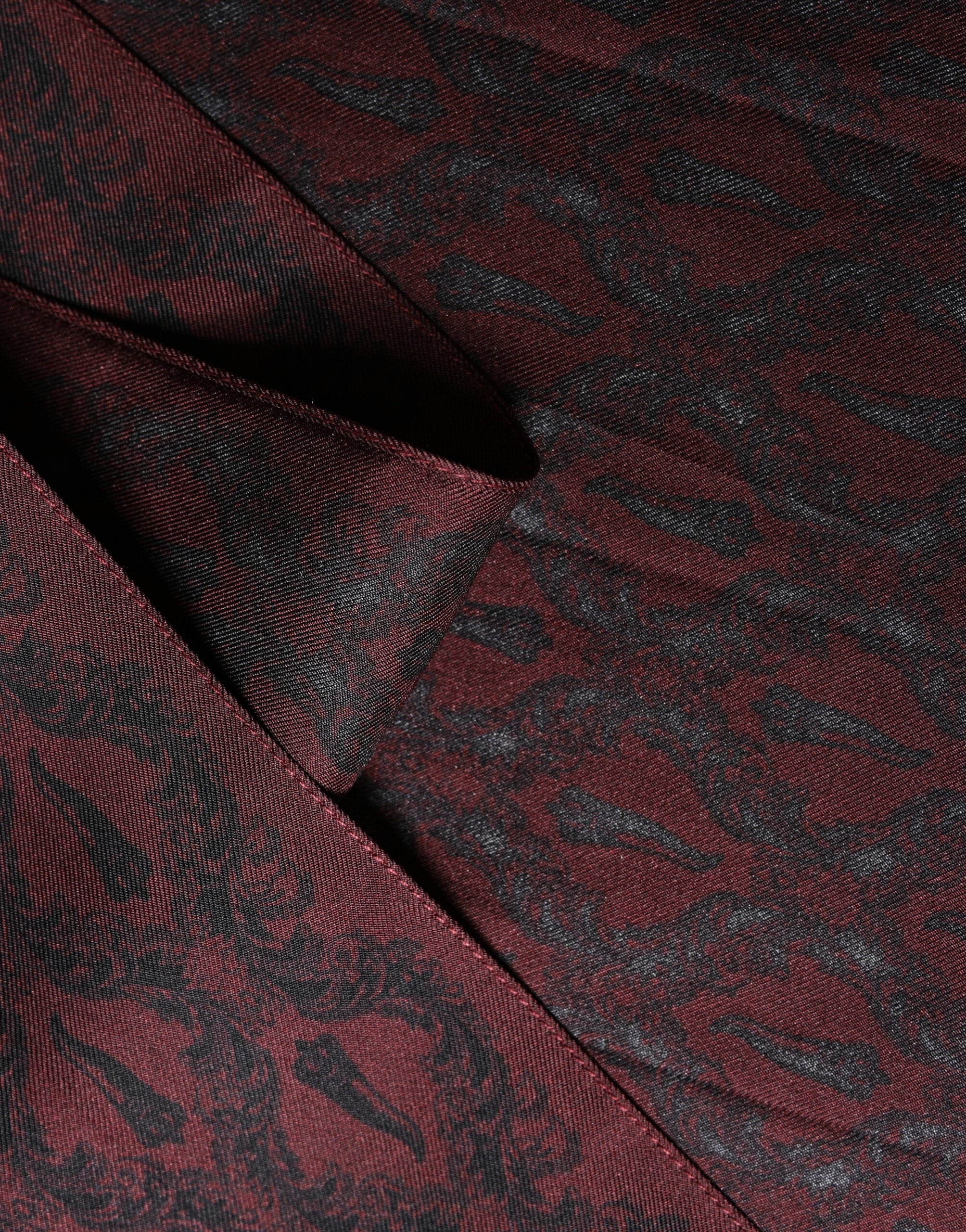Dolce & Gabbana Burgundy Black Silk Paisley Foulard 135cm X 22cm  Scarf