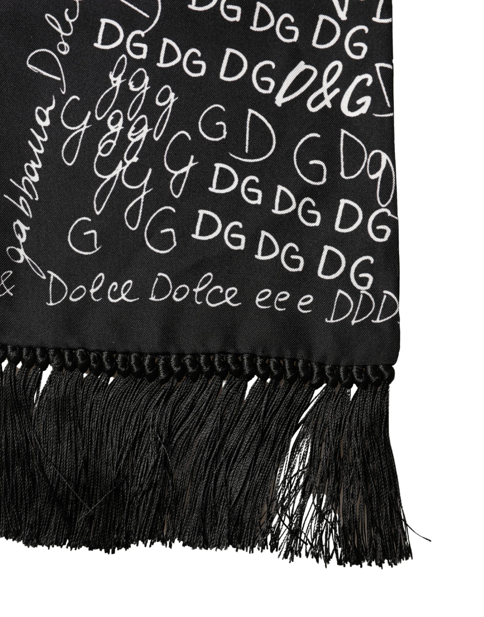 Dolce & Gabbana Black Logo Script Print Sik Foulard 137.5cm X 15cm Scarf