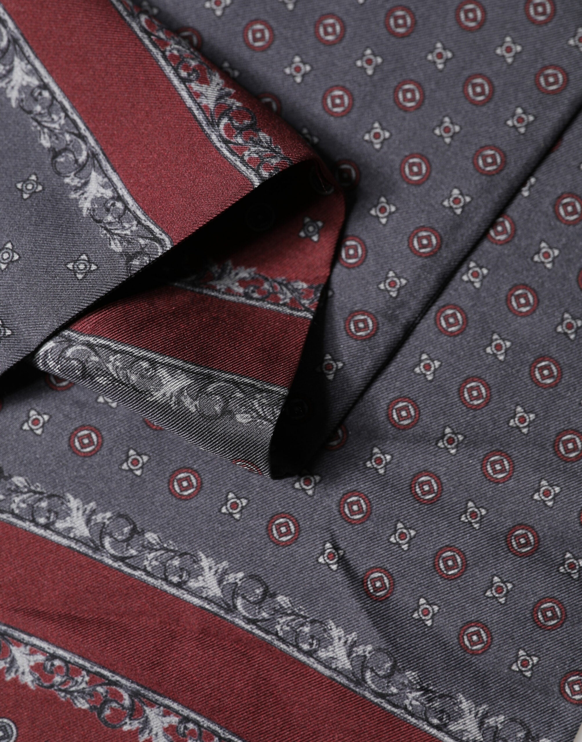 Dolce & Gabbana Burgundy Gray Patterned Fringe Foulard 141cm X 15.5cm  Scarf