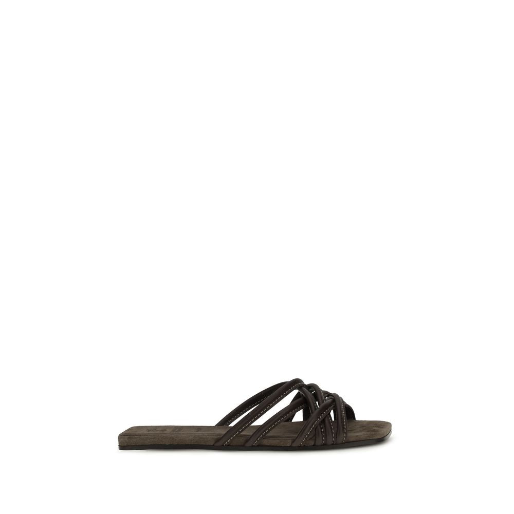 Brunello Cucinelli Brown Calf Leather Bos Taurus Sandals