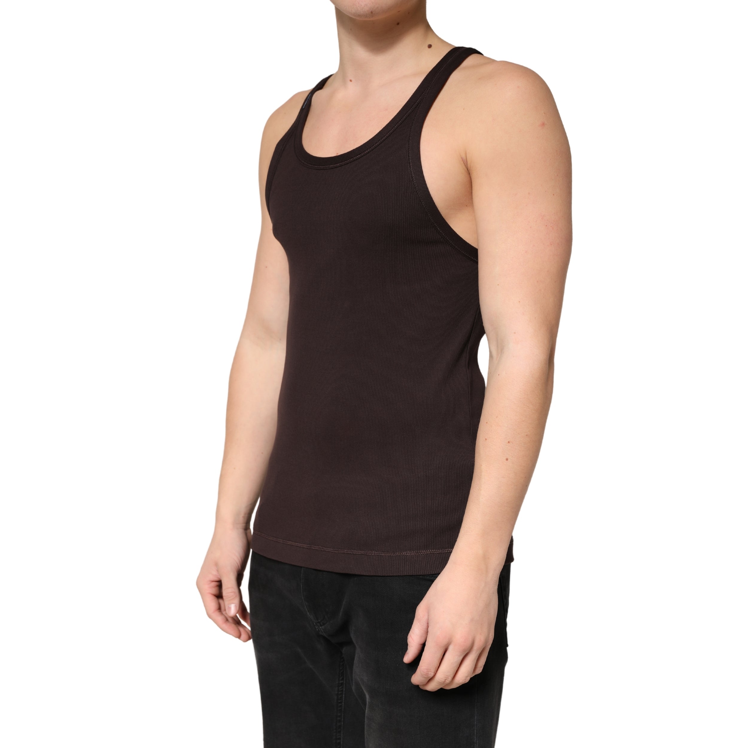 Dolce & Gabbana Brown Cotton Ribbed Sleeveless Tank Top  T-shirt
