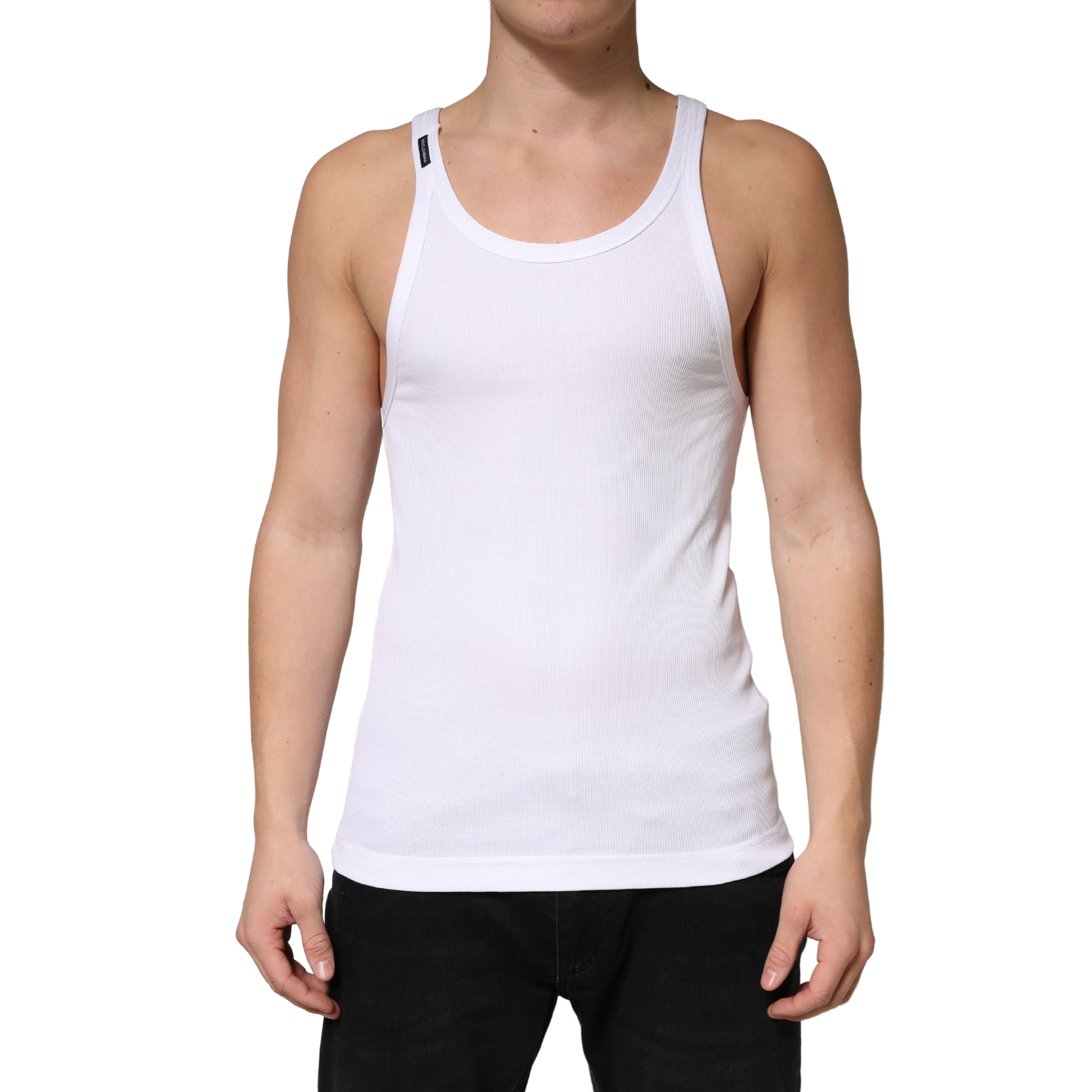 Dolce & Gabbana White Ribbed Cotton Sleeveless Tank Top T-shirt