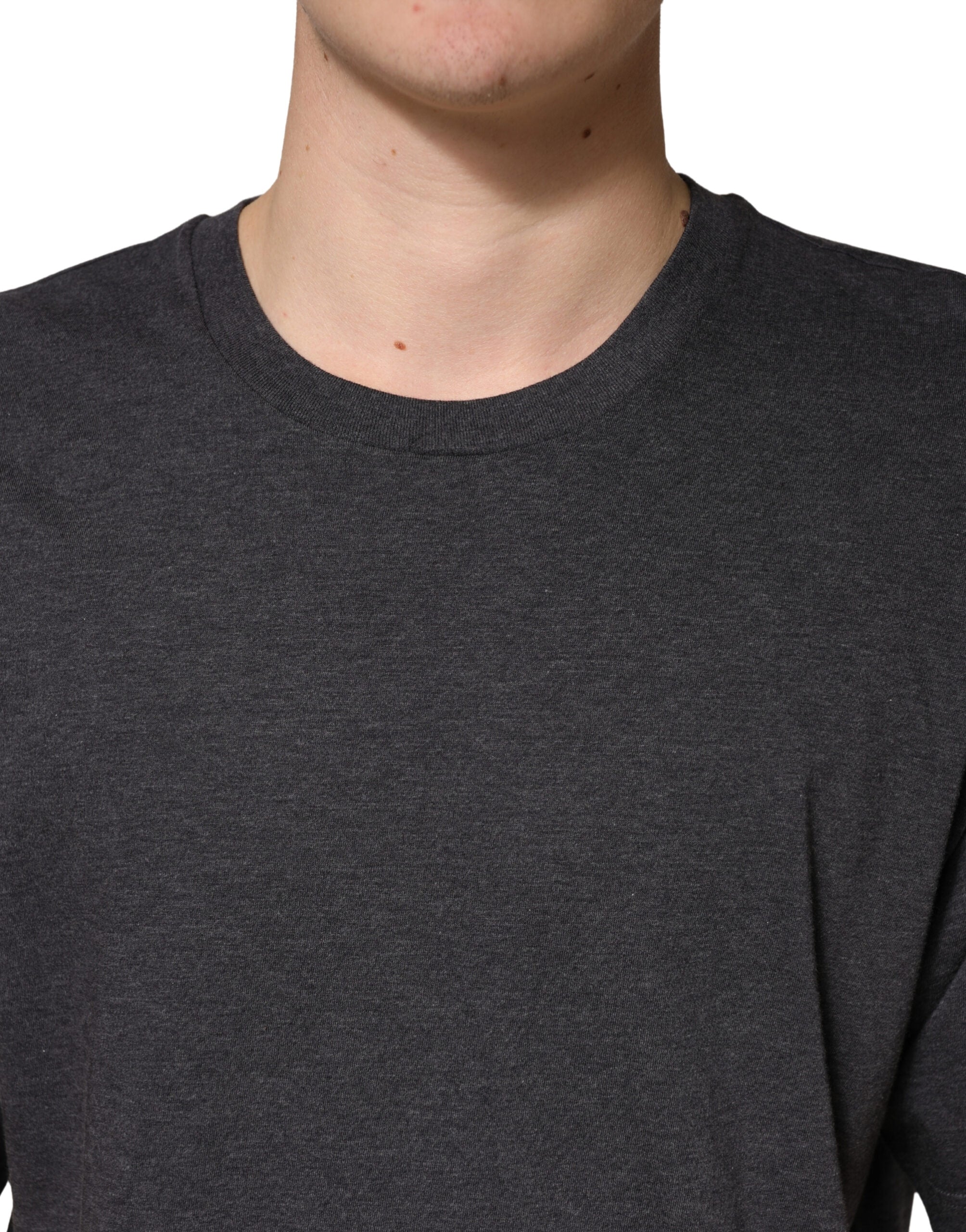 Dolce & Gabbana Dark Grey Cotton Crewneck Short Sleeve