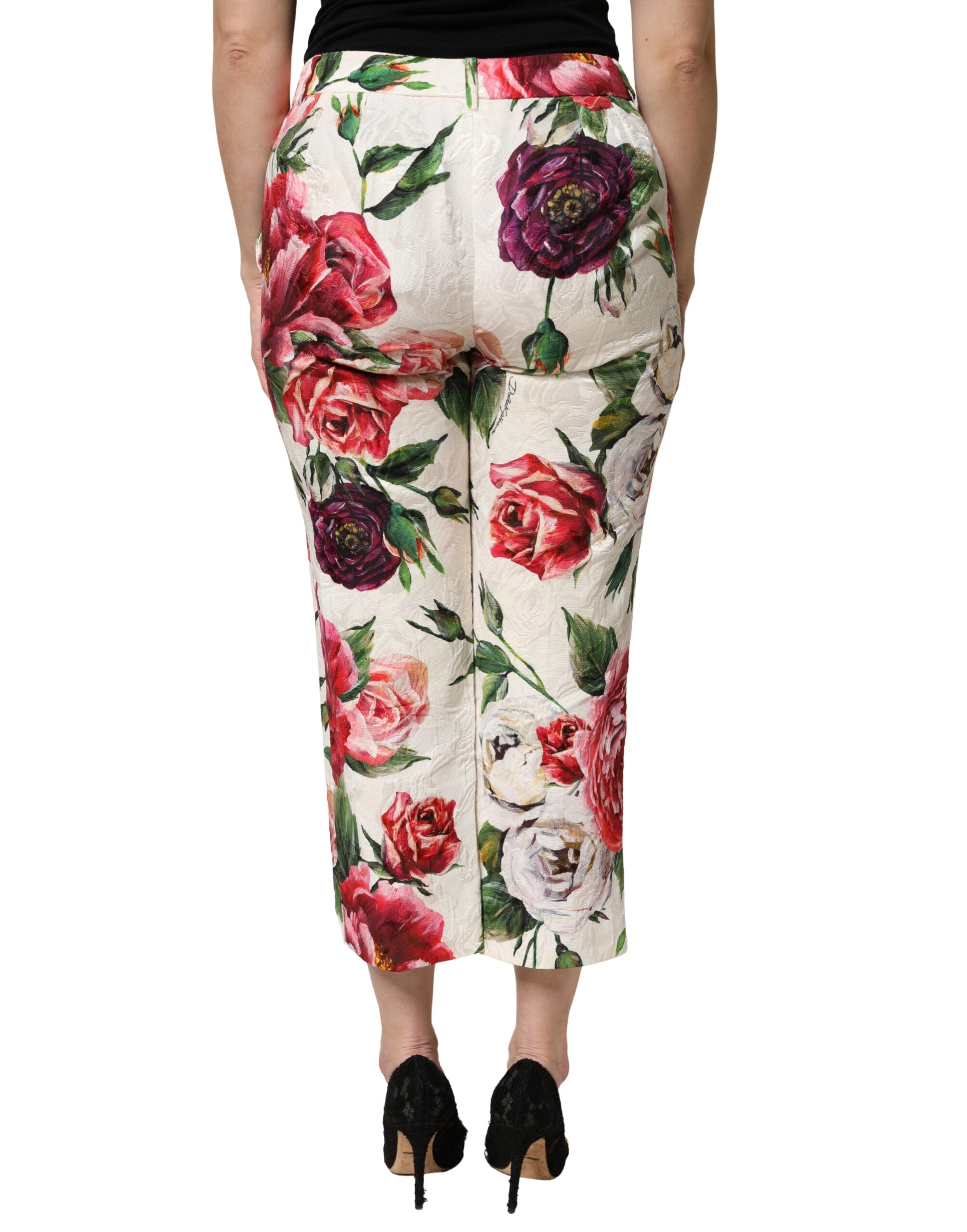 Dolce & Gabbana Multicolor Rose Floral Cropped Trousers Pants
