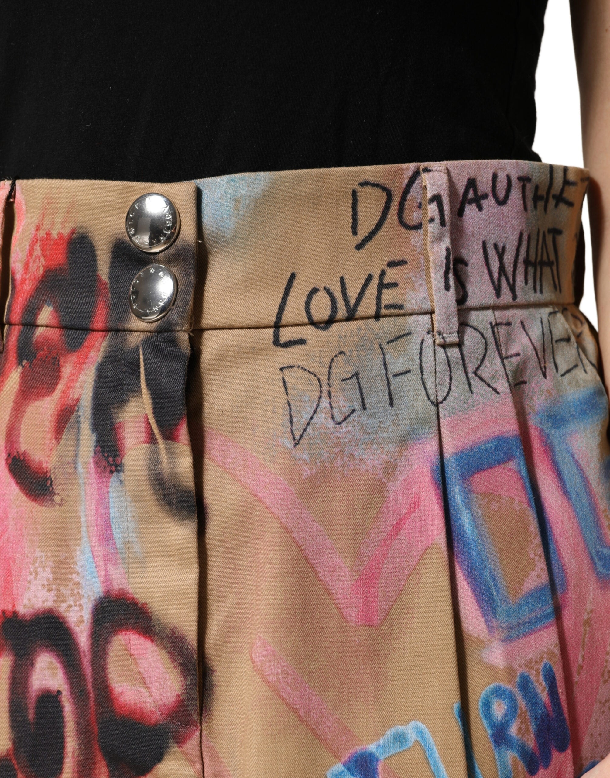 Dolce & Gabbana Beige Graffiti Print Cotton Blend Mini Skirt