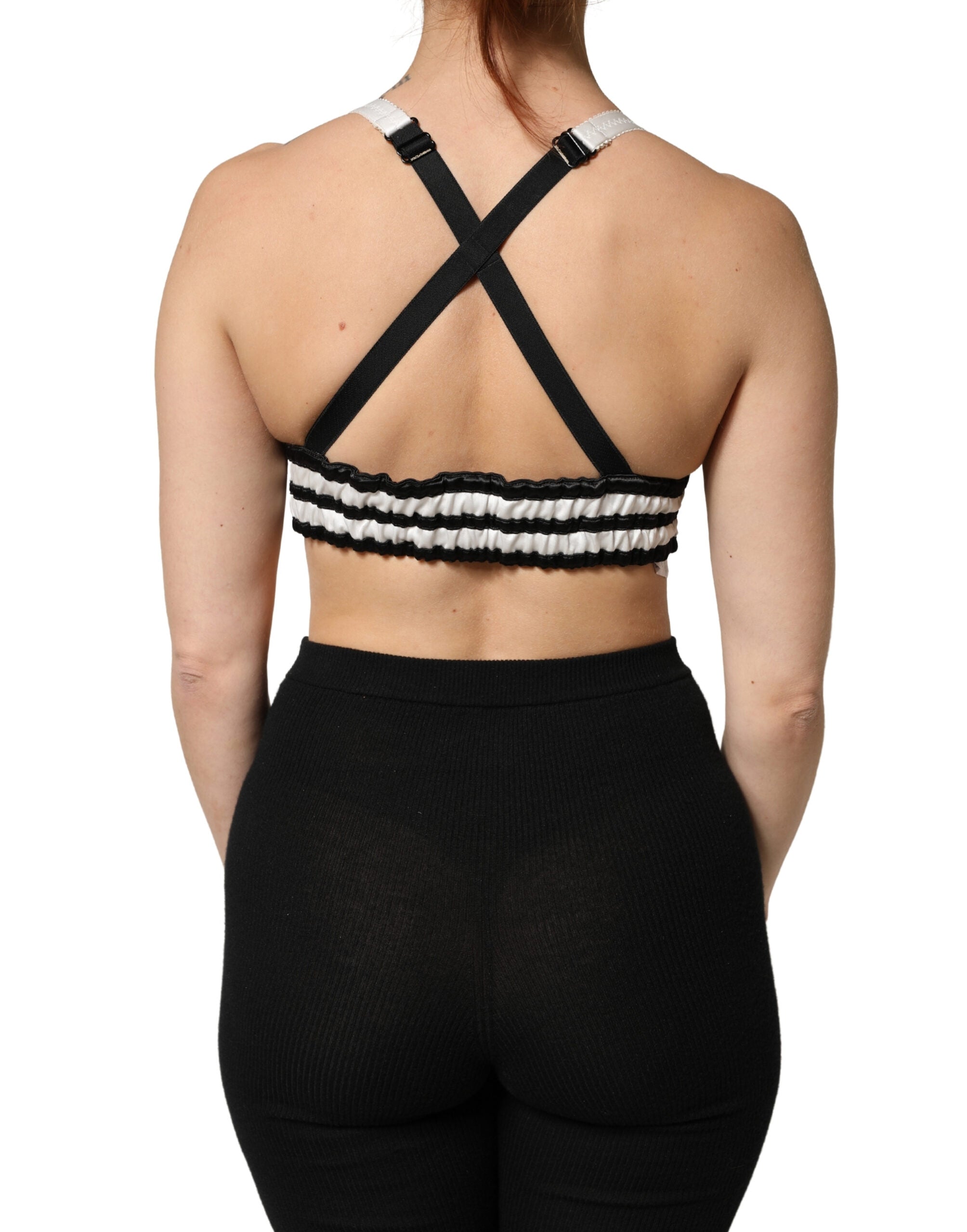 Dolce & Gabbana Black Floral Silk Satin Crop Logo Bralette Top