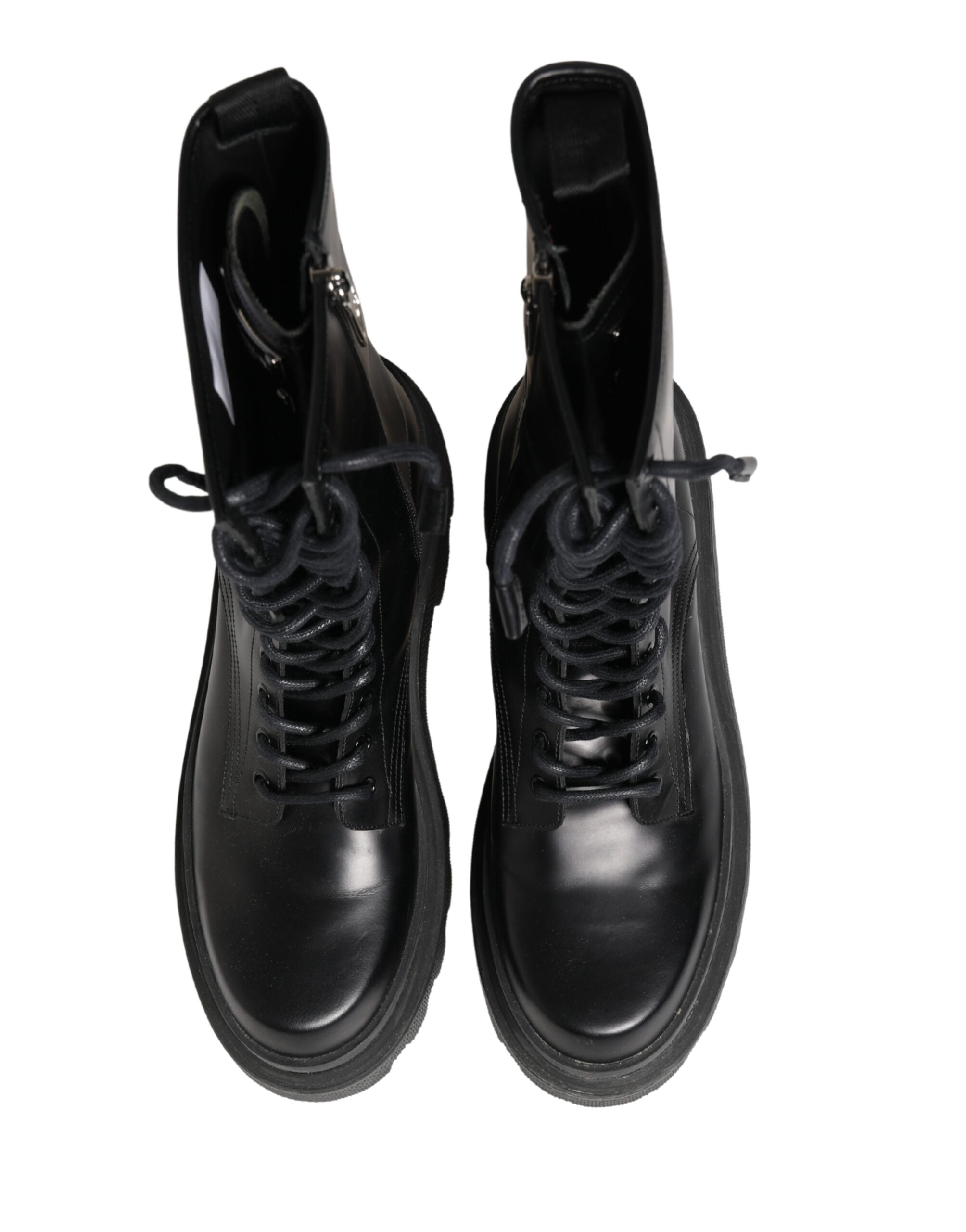 Dolce & Gabbana Black Leather Trek Sole Combat Boots Shoes