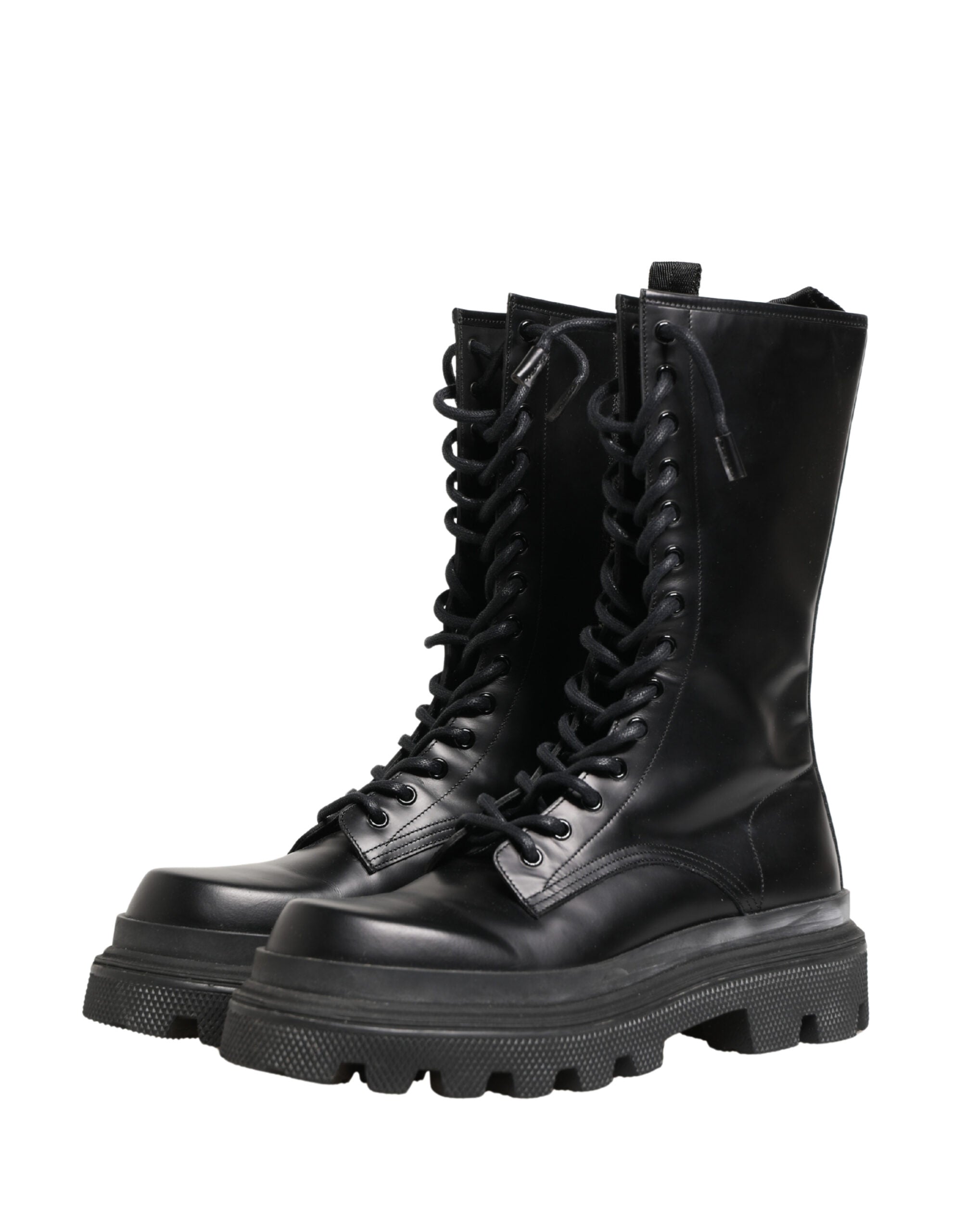 Dolce & Gabbana Black Leather Trek Sole Combat Boots Shoes